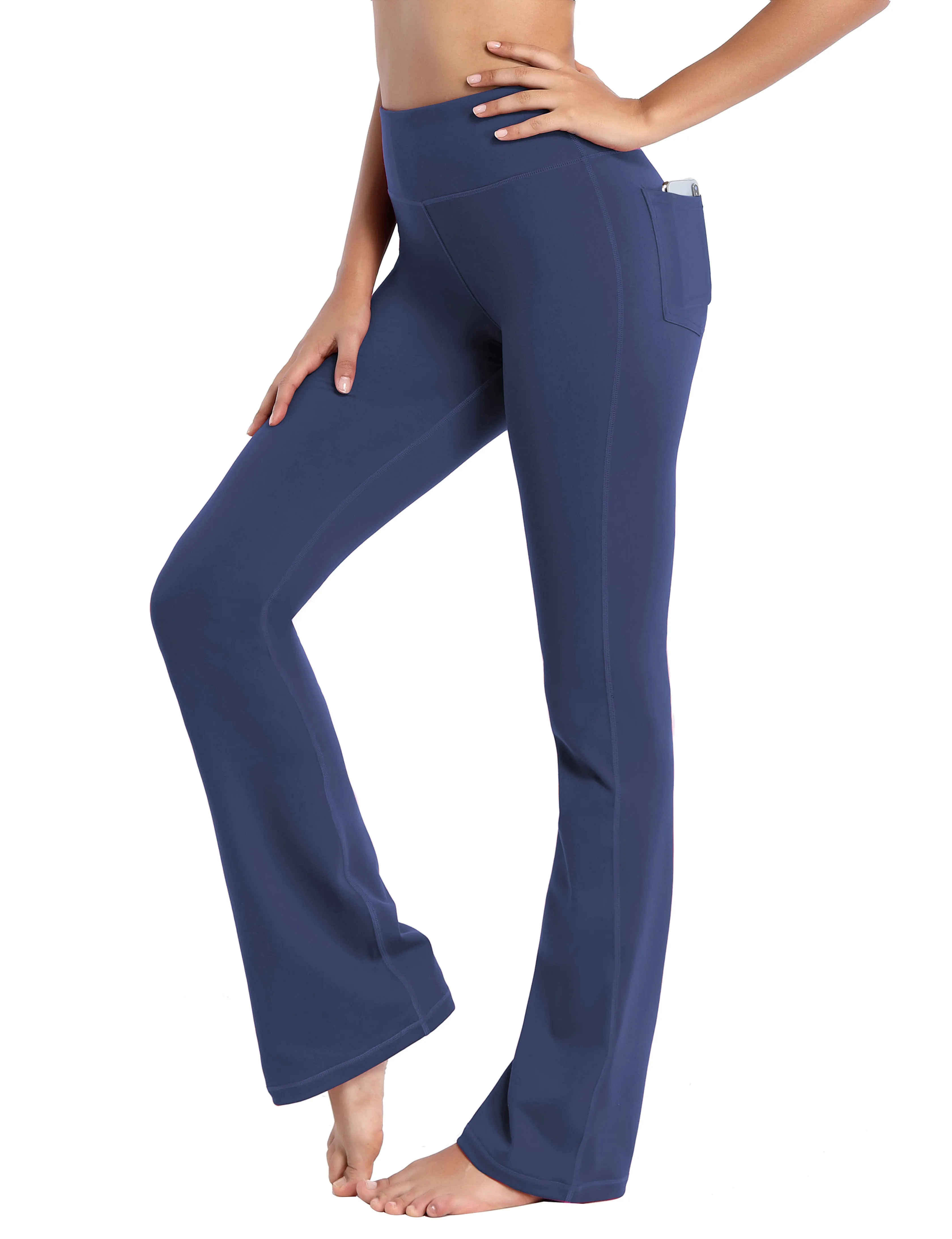 29" 31" 33" 35" 37"  Back Pockets Bootcut Leggings purplishblue_Gym