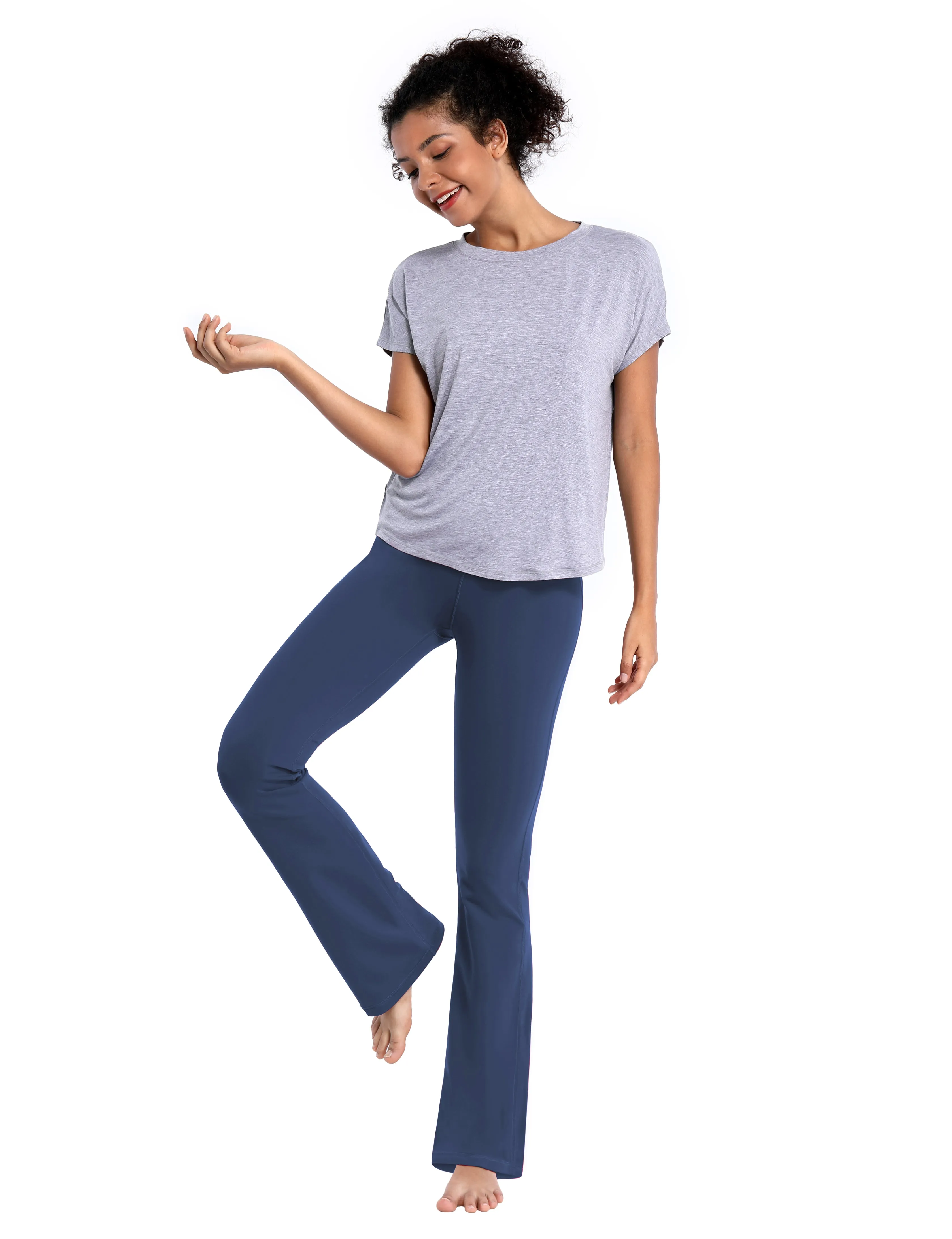 29" 31" 33" 35" 37"  Back Pockets Bootcut Leggings purplishblue_Gym