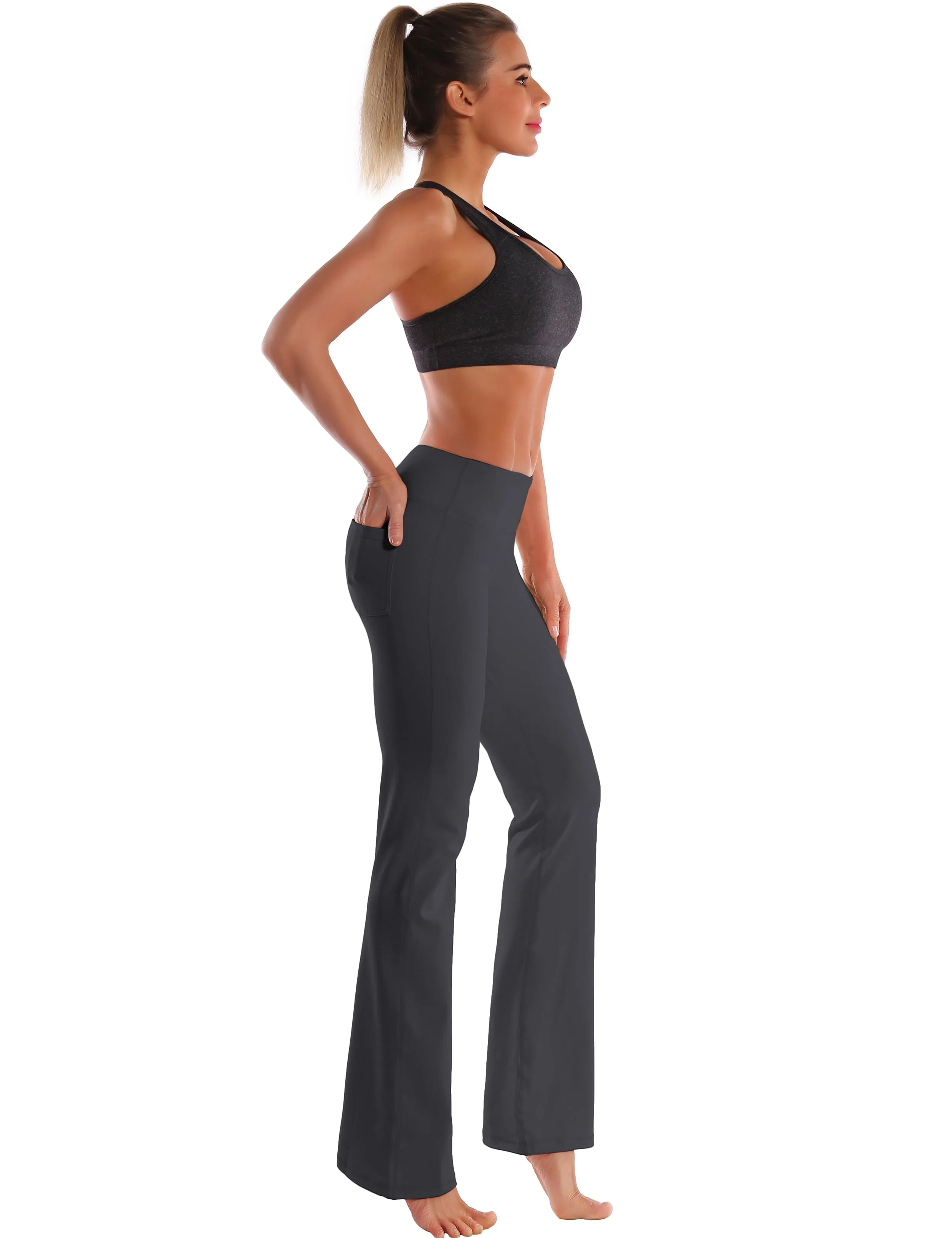 29" 31" 33" 35" 37"  Back Pockets Bootcut Leggings shadowcharcoal_Biking