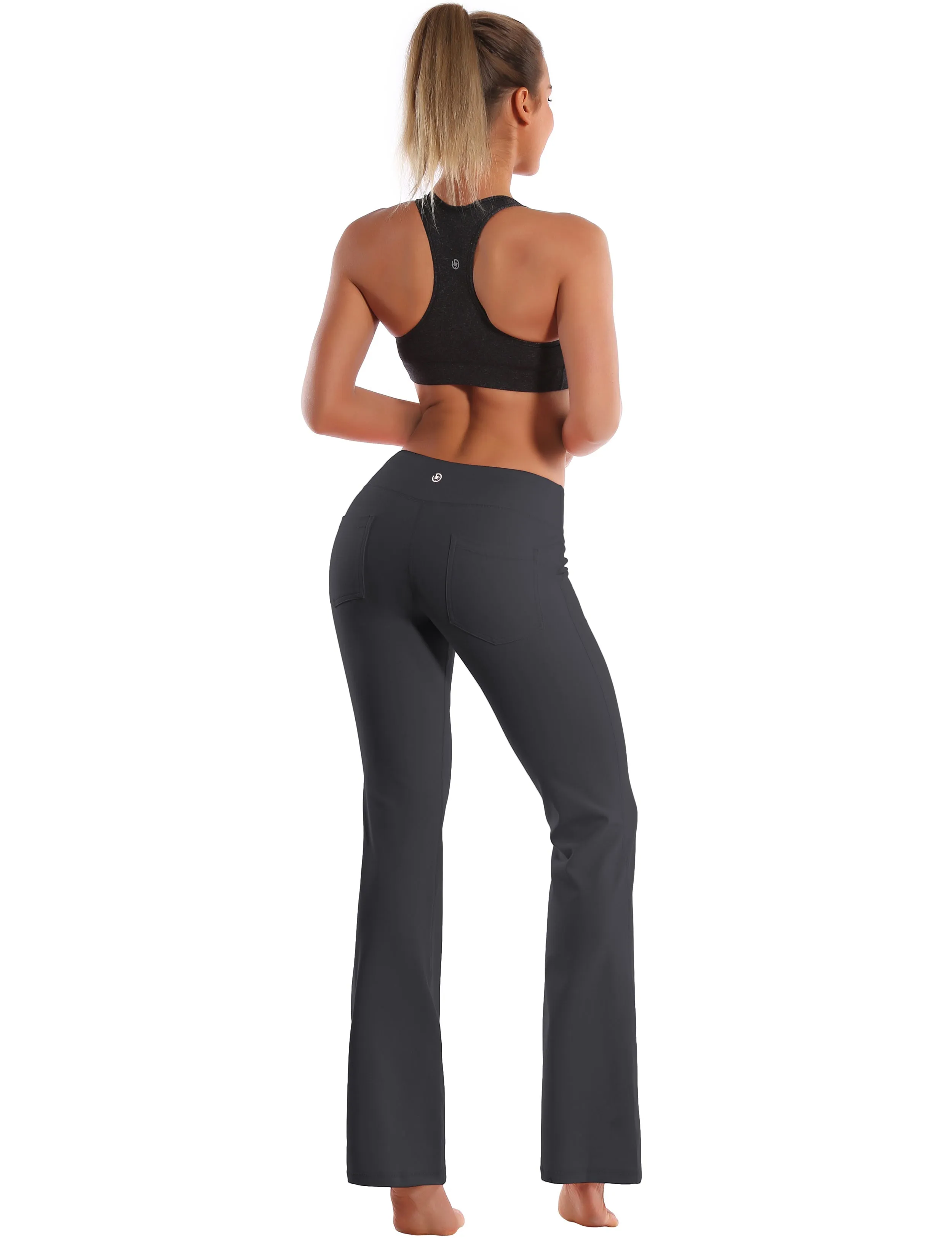 29" 31" 33" 35" 37"  Back Pockets Bootcut Leggings shadowcharcoal_yogastudio