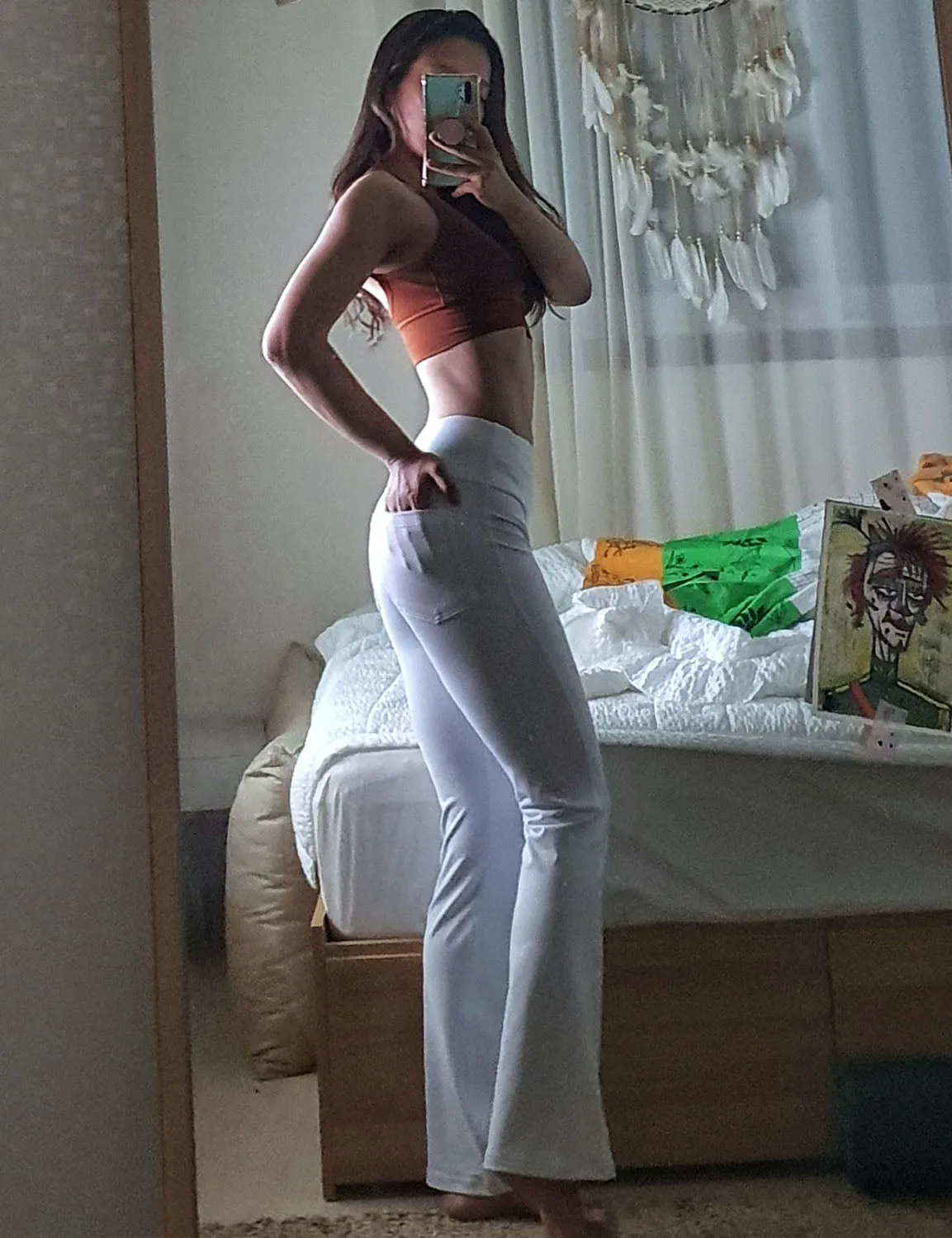 29" 31" 33" 35" 37"  Back Pockets Bootcut Leggings White ins_Biking