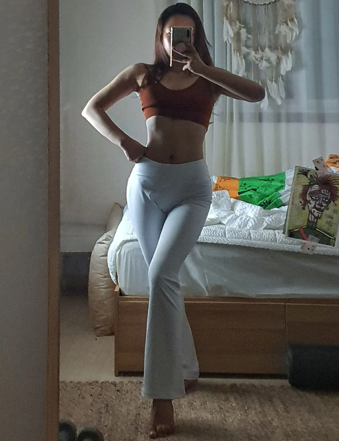 29" 31" 33" 35" 37"  Back Pockets Bootcut Leggings White ins_Biking