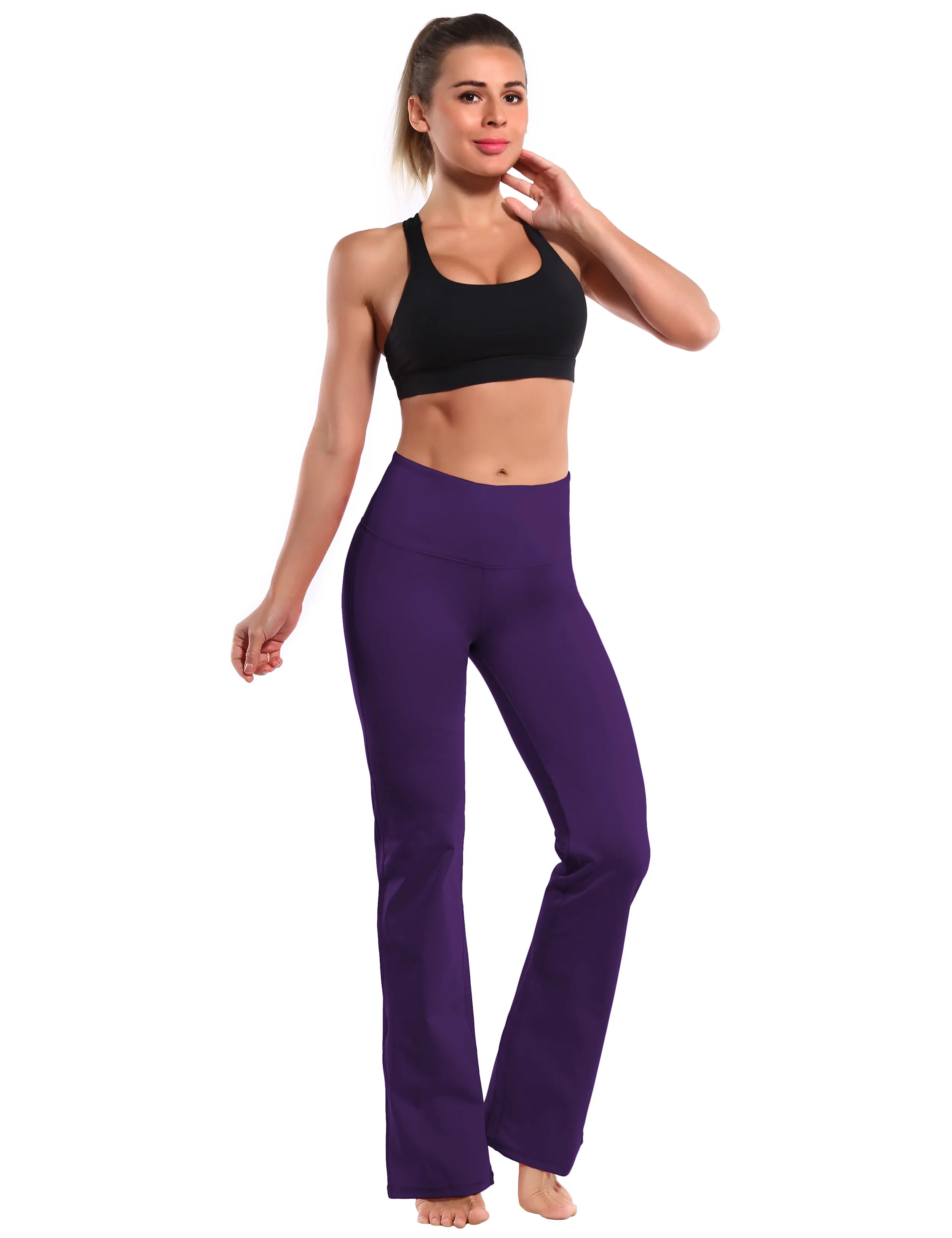 29" 31" 33" 35" 37" High Waist Bootcut Leggings Eggplantpurple_Plus Size