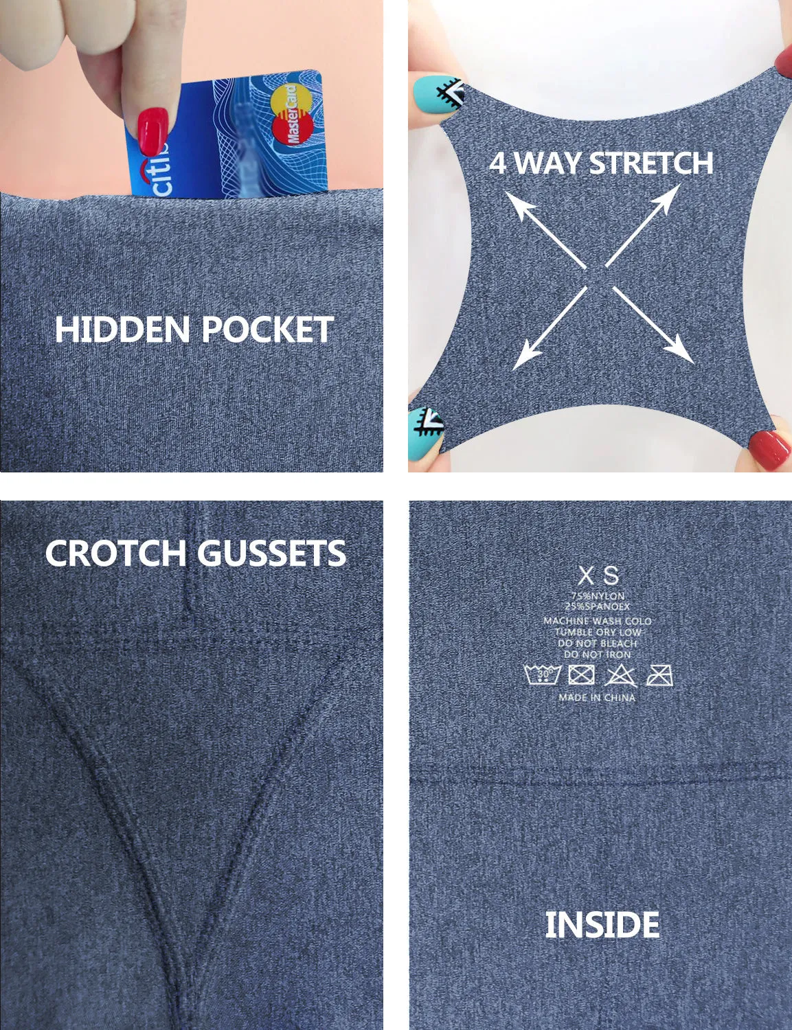 29" 31" 33" 35" 37" High Waist Bootcut Leggings heathernavy_Jogging