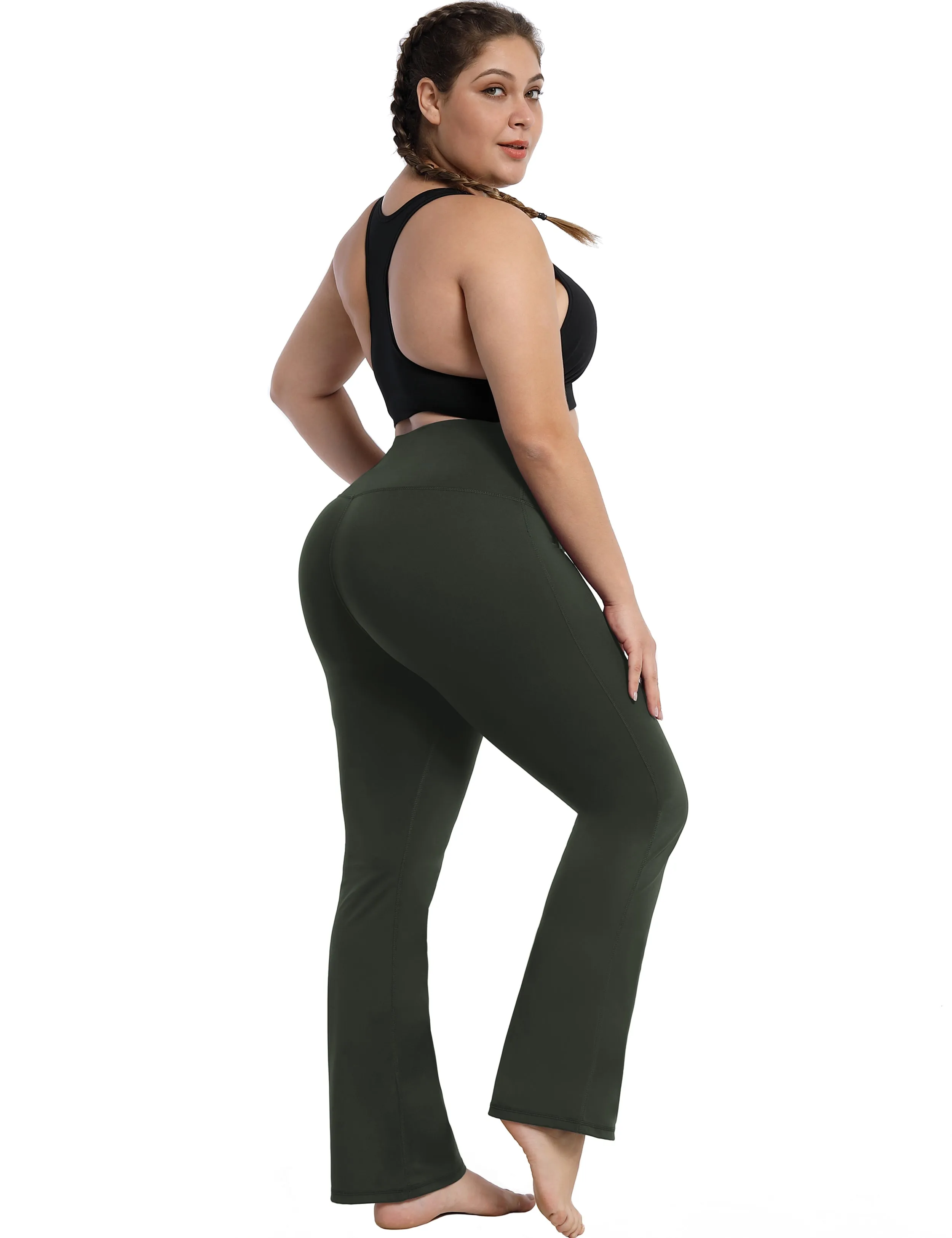 29" 31" 33" 35" 37" High Waist Bootcut Leggings Olivegray_yogastudio