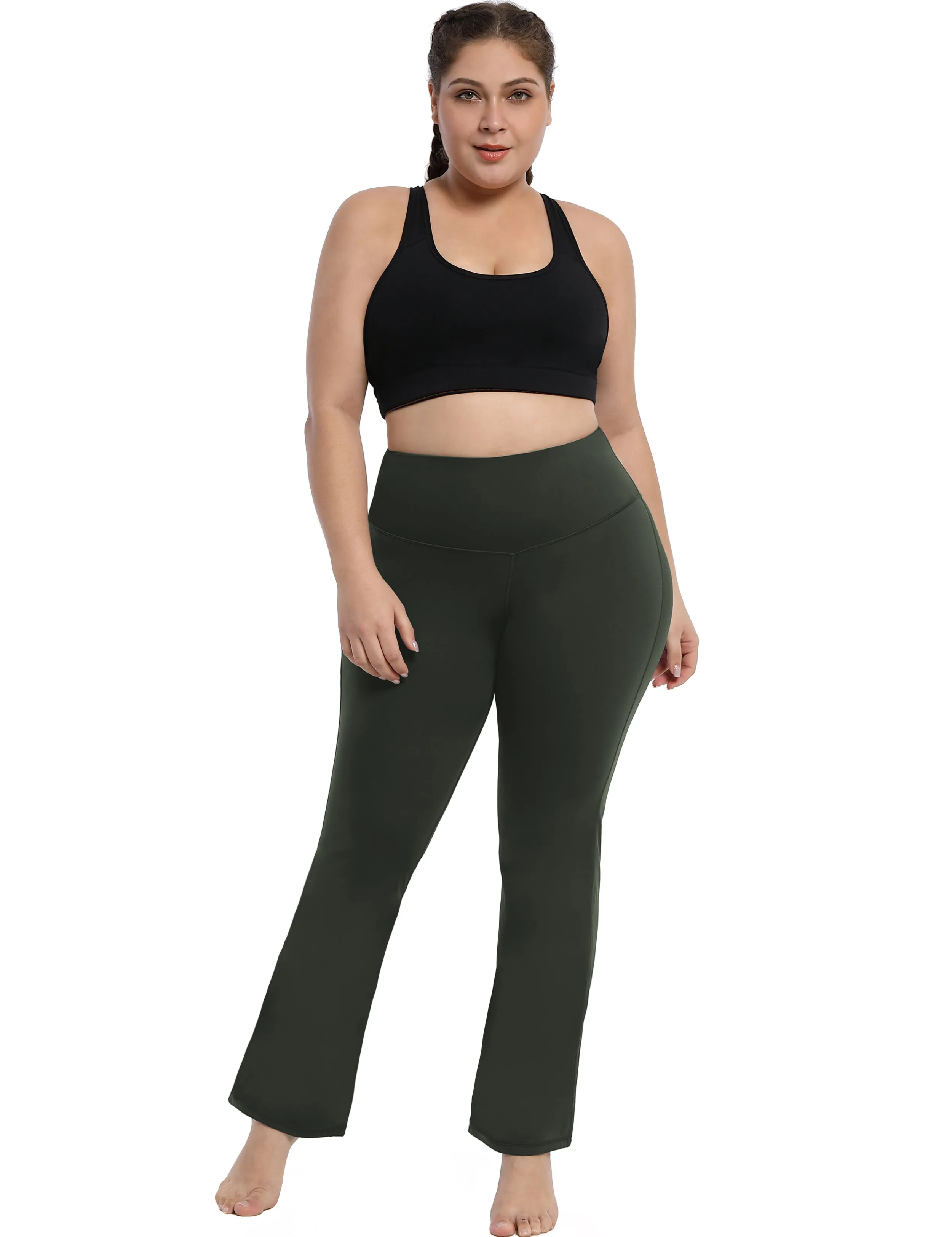 29" 31" 33" 35" 37" High Waist Bootcut Leggings Olivegray_yogastudio