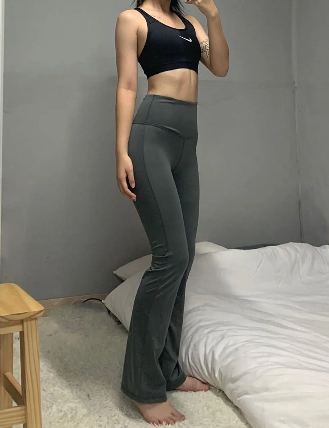 29" 31" 33" 35" 37" High Waist Bootcut Leggings Shadowcharcoal ins_Gym