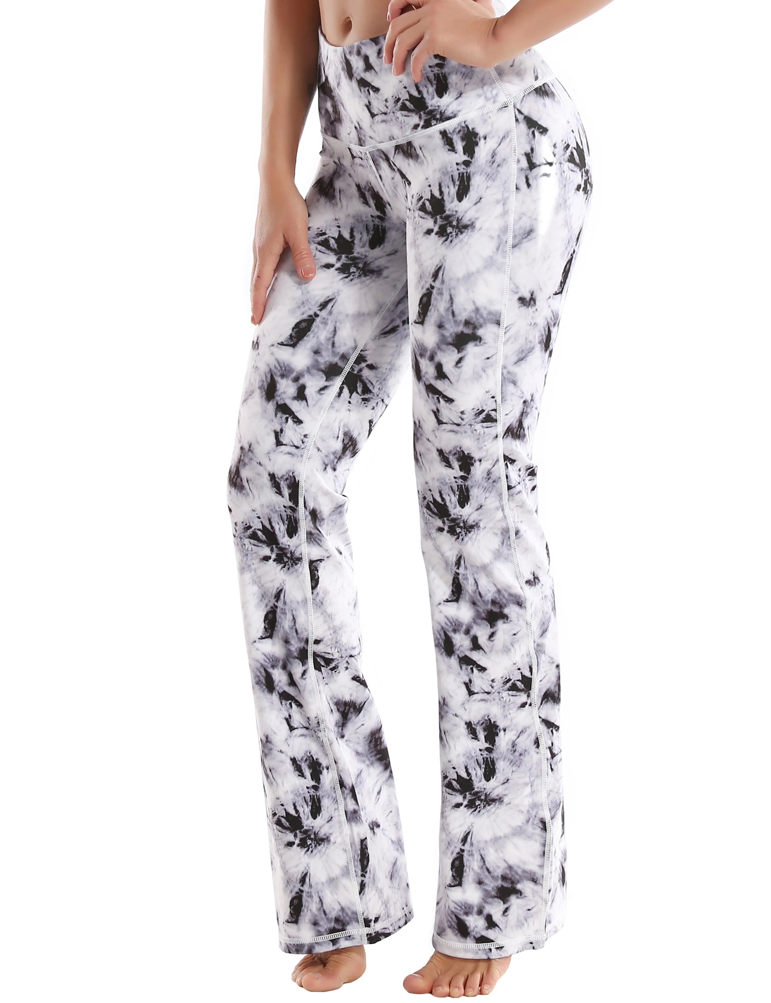 29" 31" 33" 35" 37" High Waist Printed Bootcut Leggings Black Dandelion_Tall Size