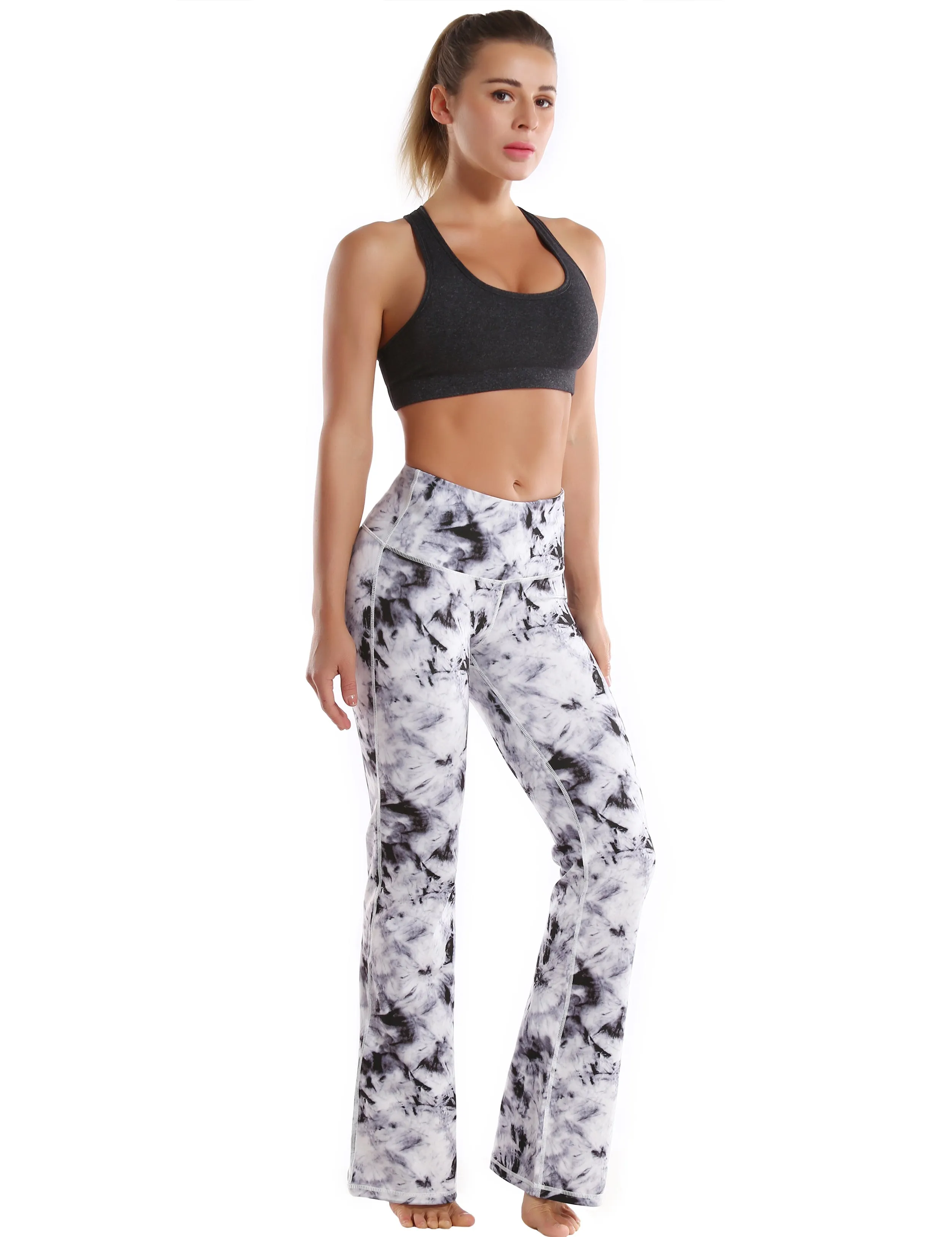 29" 31" 33" 35" 37" High Waist Printed Bootcut Leggings Black Dandelion_Tall Size