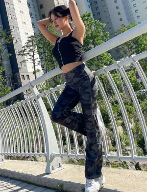 29" 31" 33" 35" 37" High Waist Printed Bootcut Leggings dimgray brushcamo ins_yogastudio