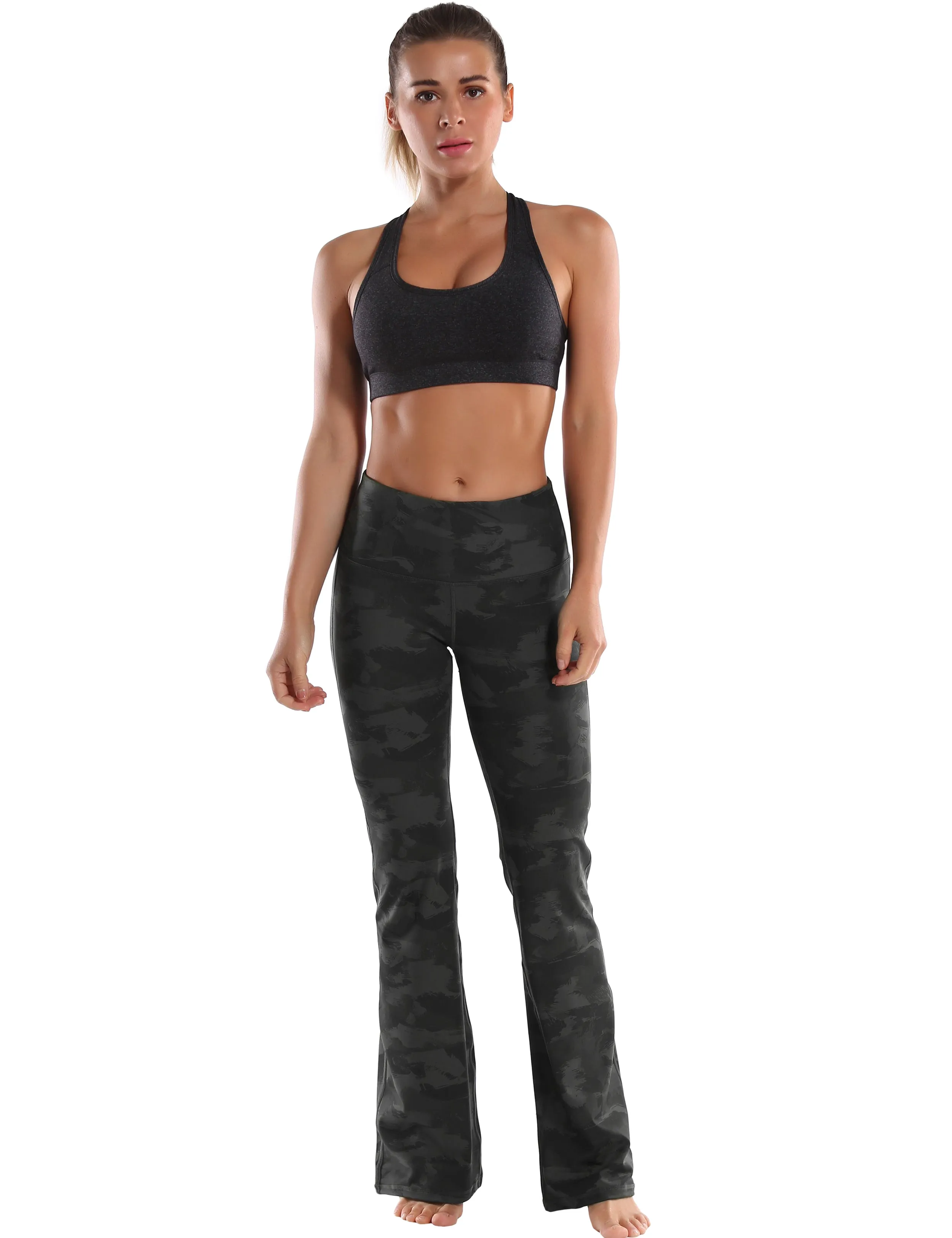29" 31" 33" 35" 37" High Waist Printed Bootcut Leggings dimgray brushcamo_Jogging