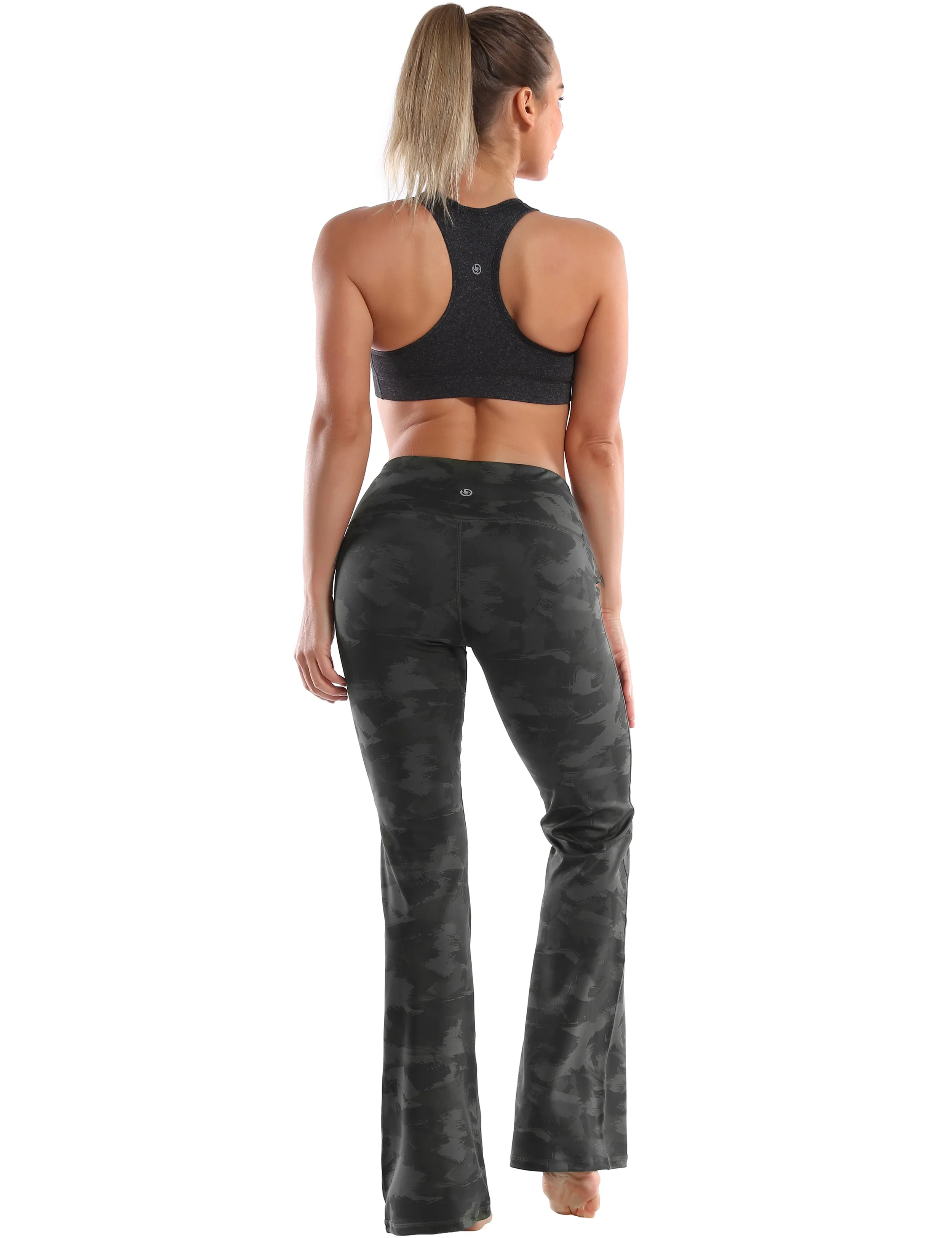 29" 31" 33" 35" 37" High Waist Printed Bootcut Leggings dimgray brushcamo_Jogging