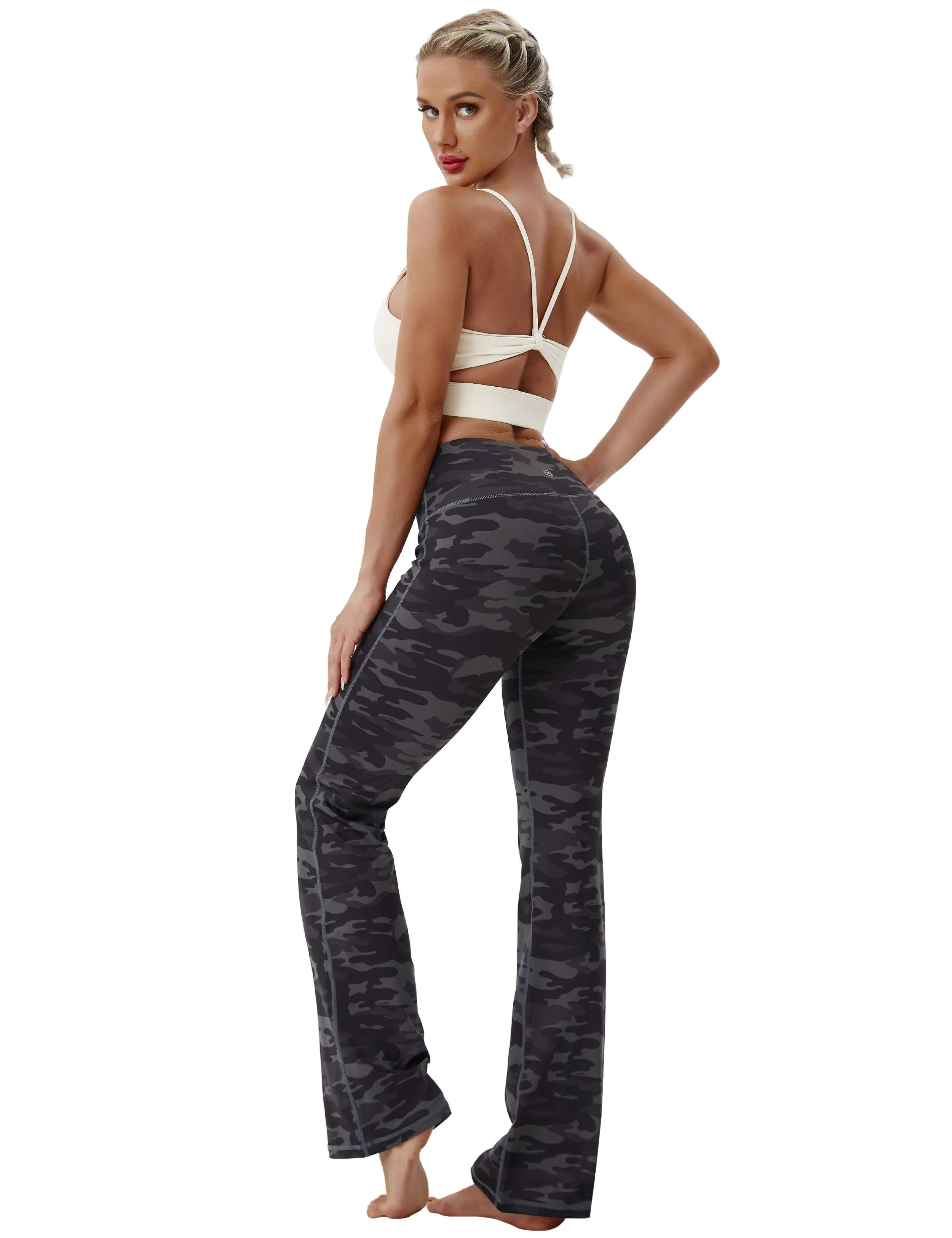 29" 31" 33" 35" 37" High Waist Printed Bootcut Leggings dimgray camo_Jogging