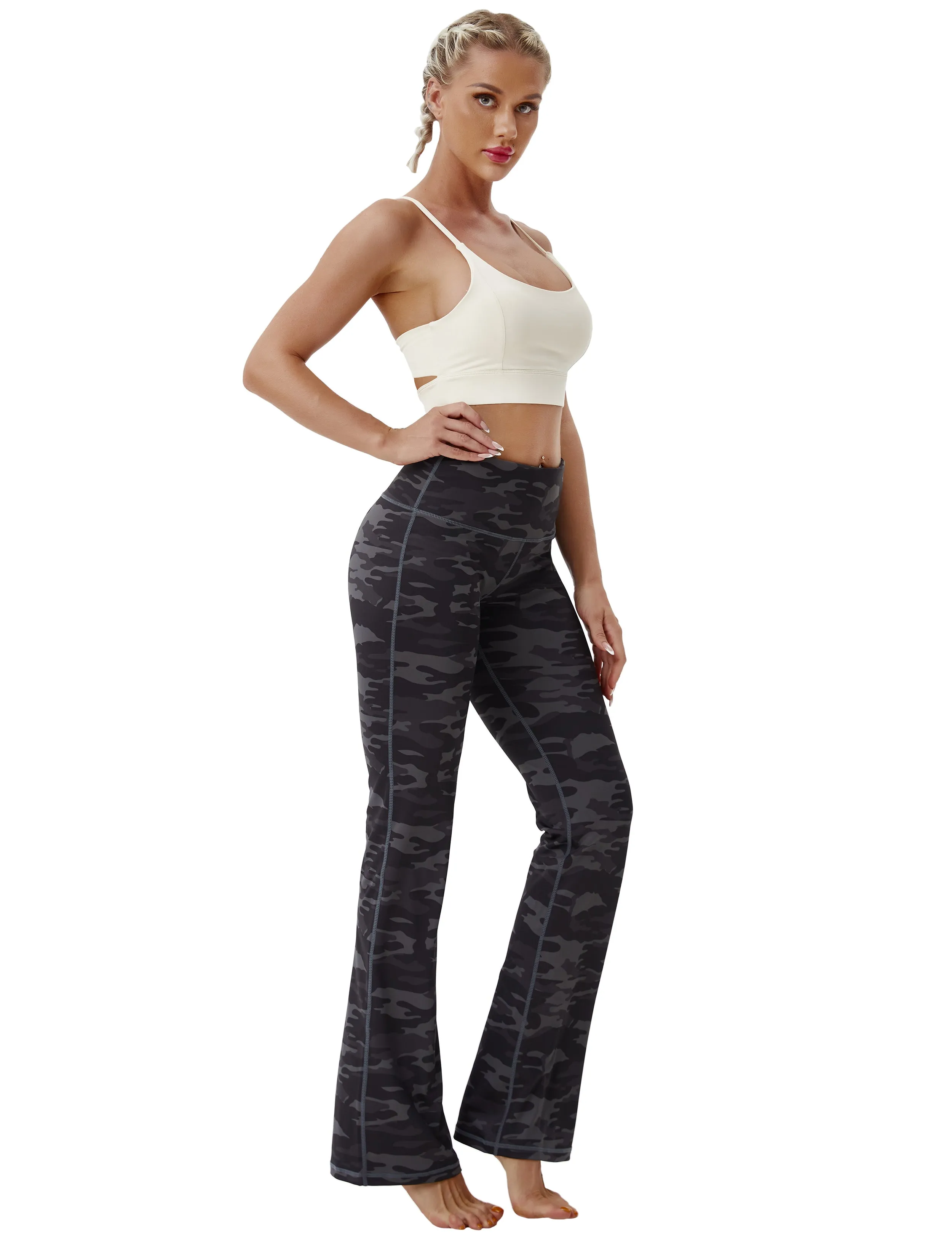 29" 31" 33" 35" 37" High Waist Printed Bootcut Leggings dimgray camo_Jogging