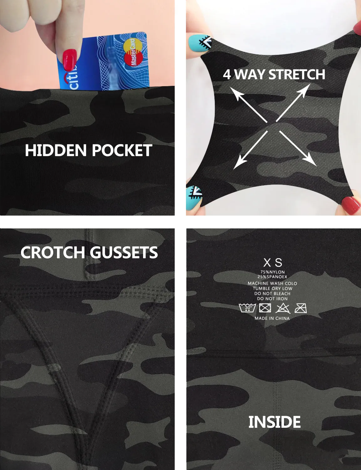 29" 31" 33" 35" 37" High Waist Printed Bootcut Leggings dimgray camo_Plus Size