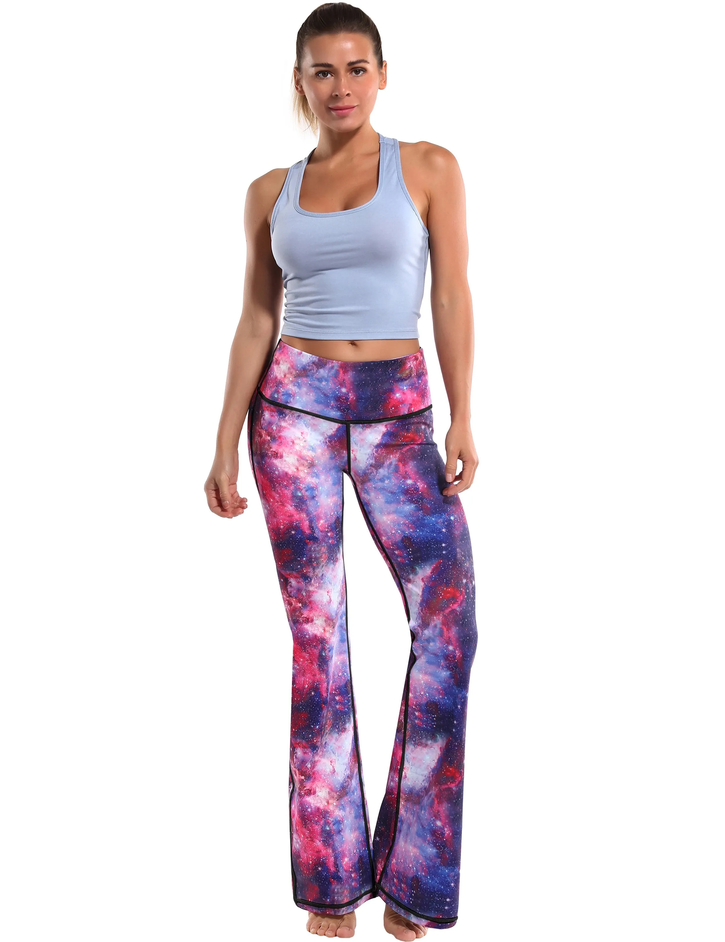 29" 31" 33" 35" 37" High Waist Printed Bootcut Leggings Galaxy_Plus Size