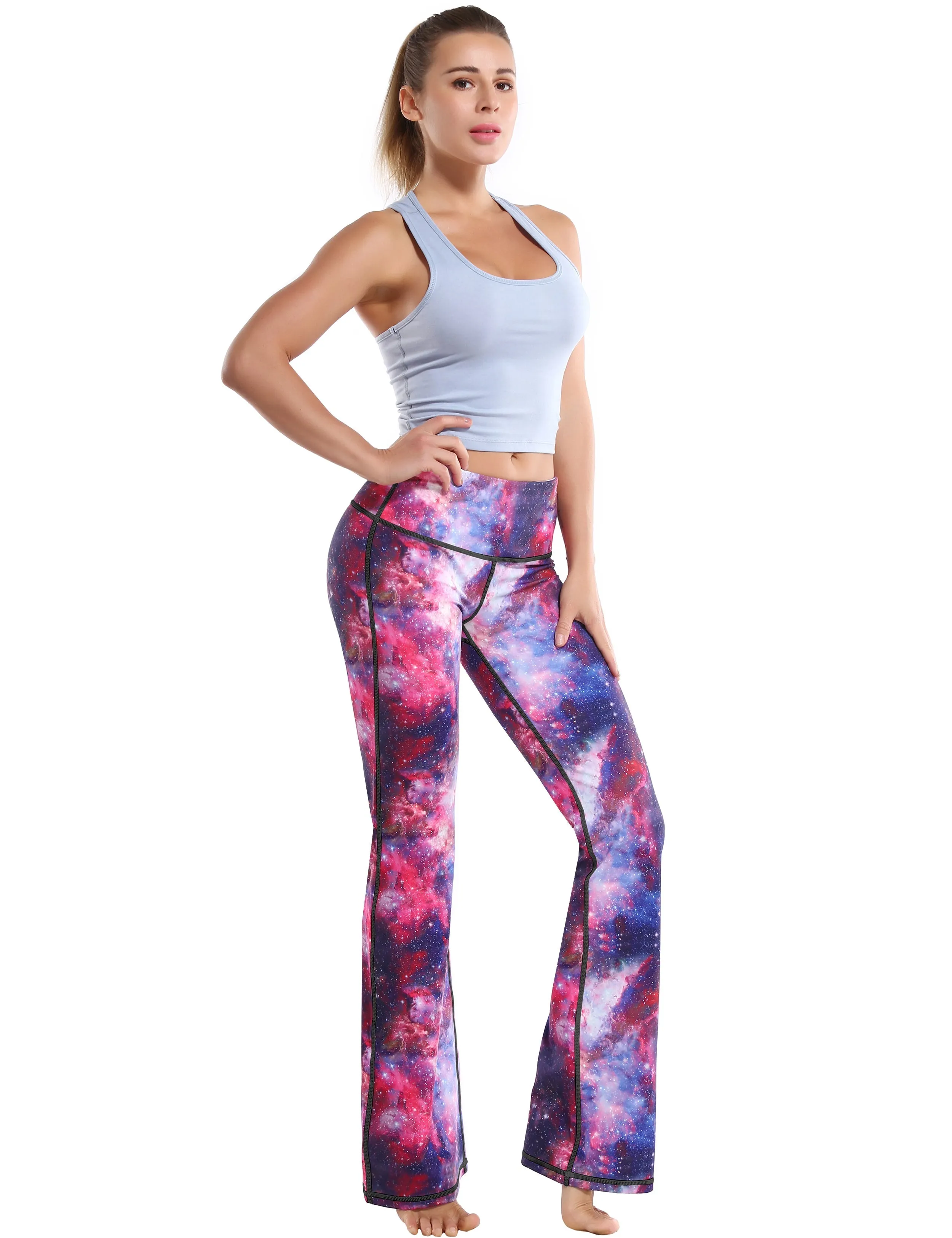 29" 31" 33" 35" 37" High Waist Printed Bootcut Leggings Galaxy_Plus Size