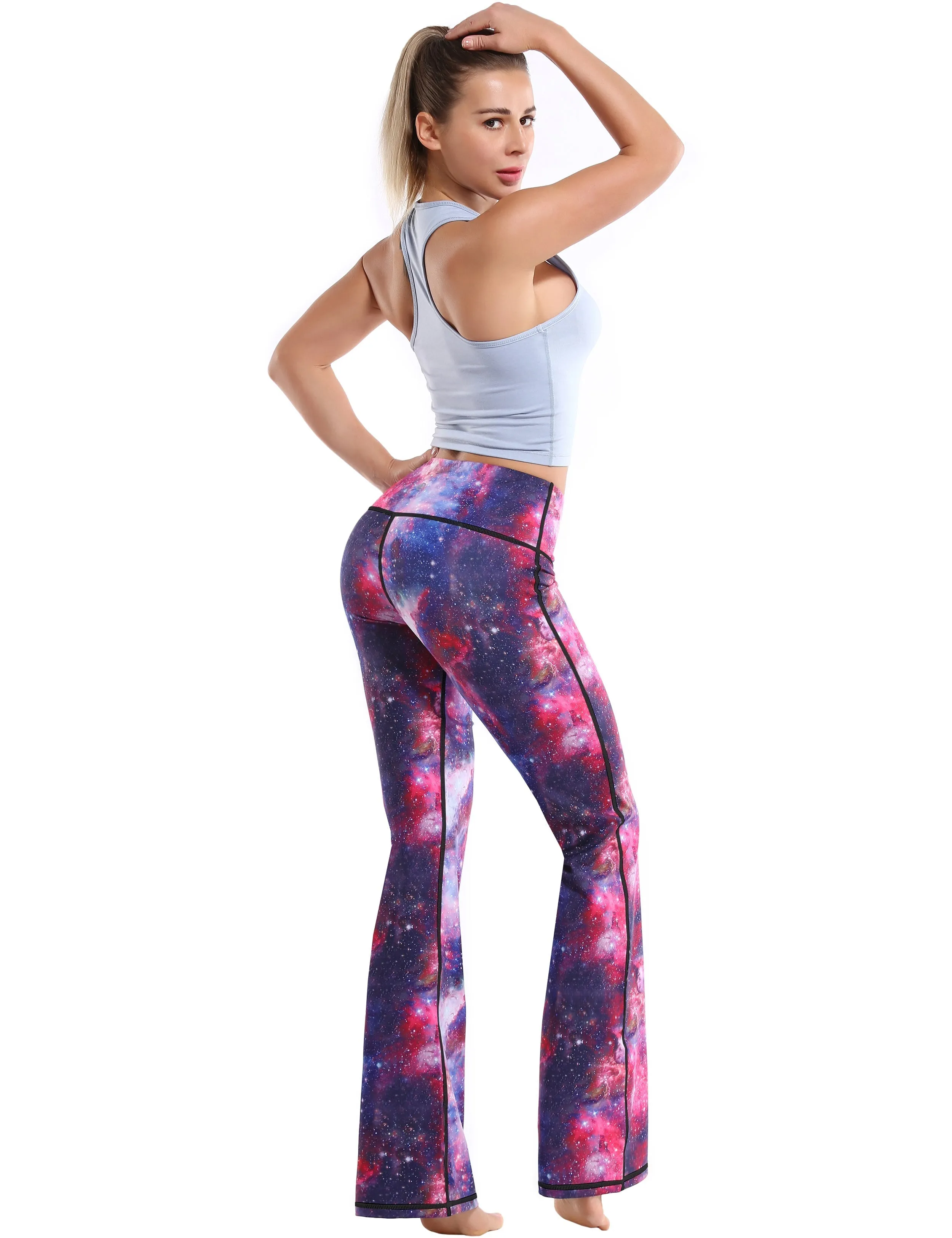 29" 31" 33" 35" 37" High Waist Printed Bootcut Leggings Galaxy_Plus Size