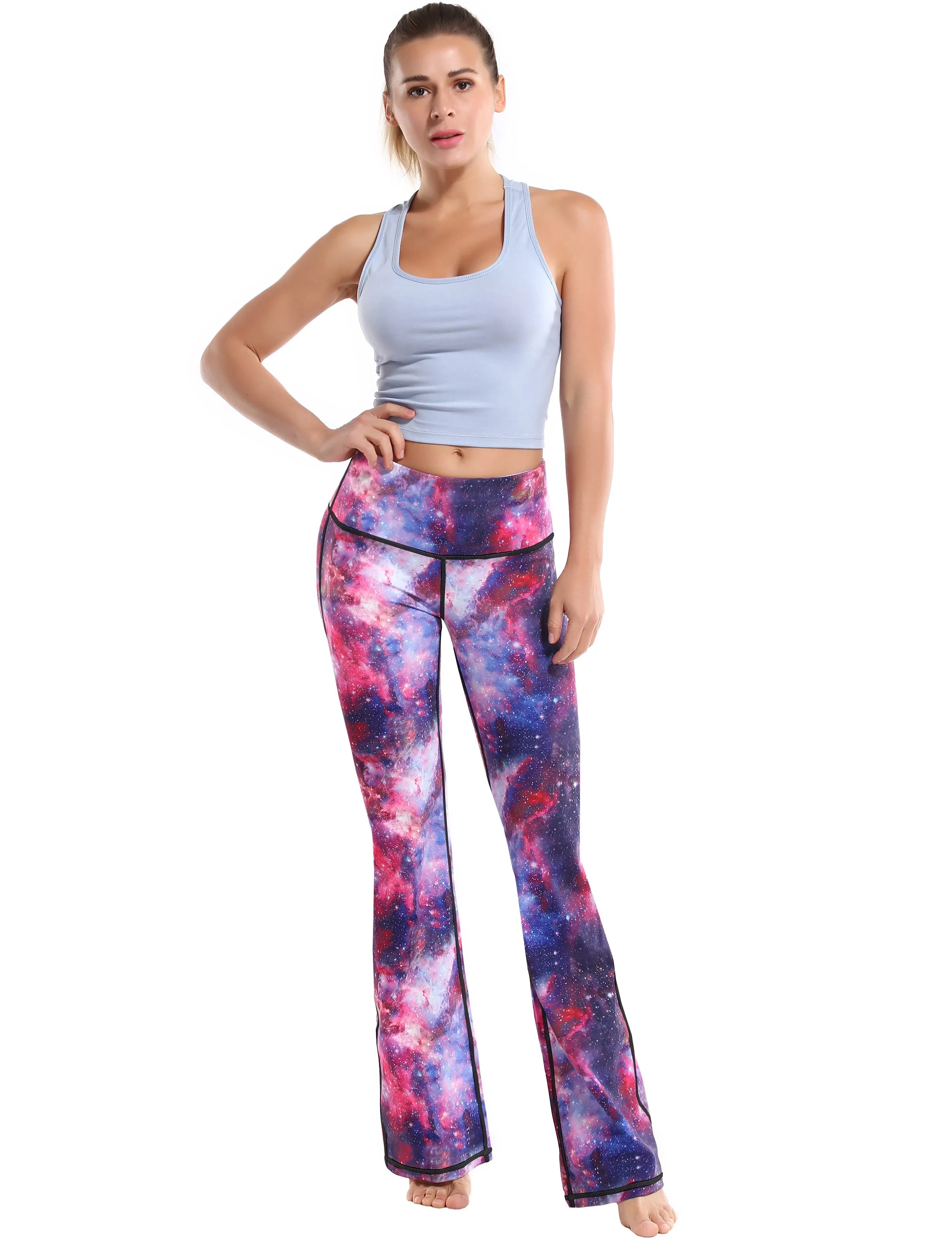 29" 31" 33" 35" 37" High Waist Printed Bootcut Leggings Galaxy_Plus Size