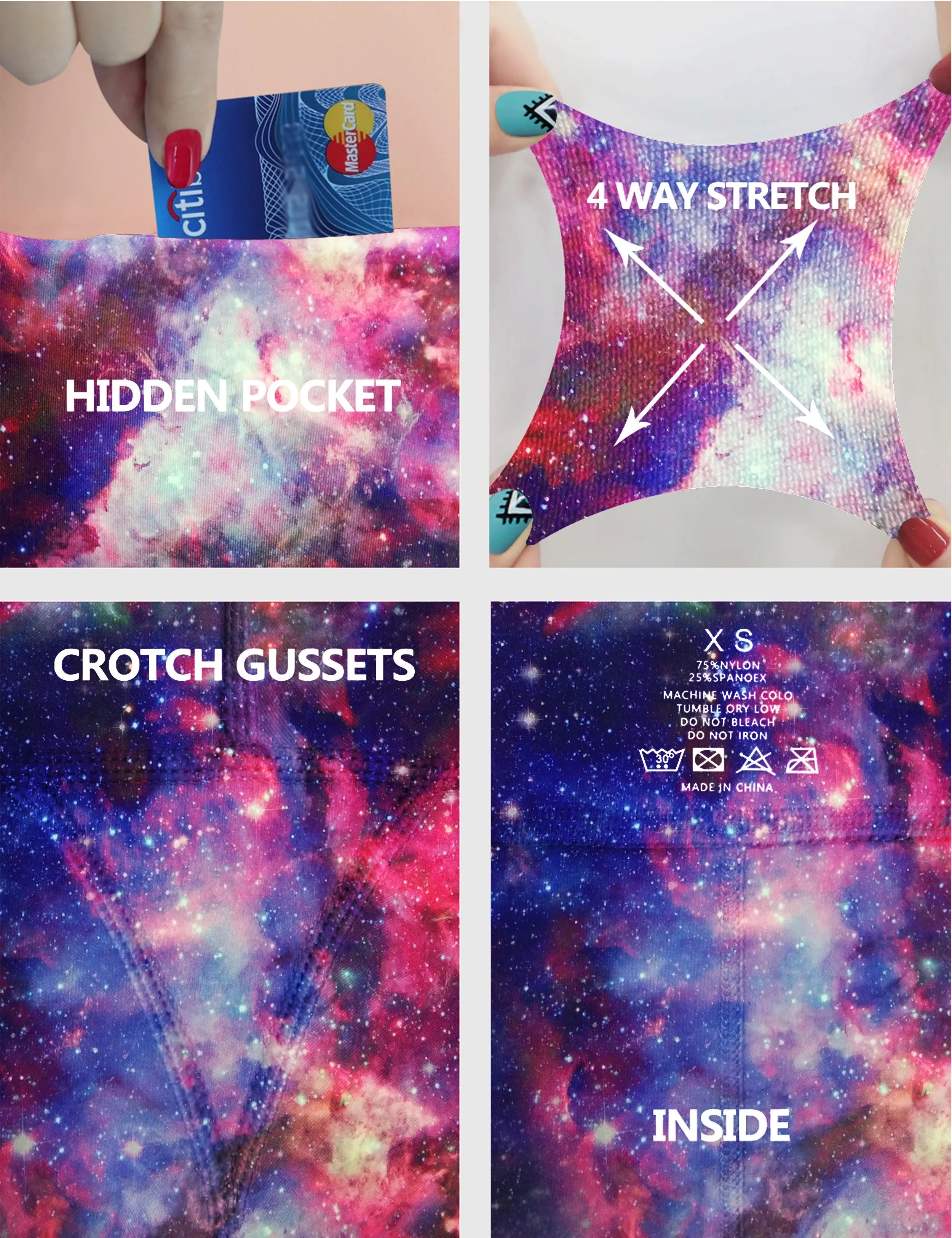 29" 31" 33" 35" 37" High Waist Printed Bootcut Leggings Galaxy_Plus Size