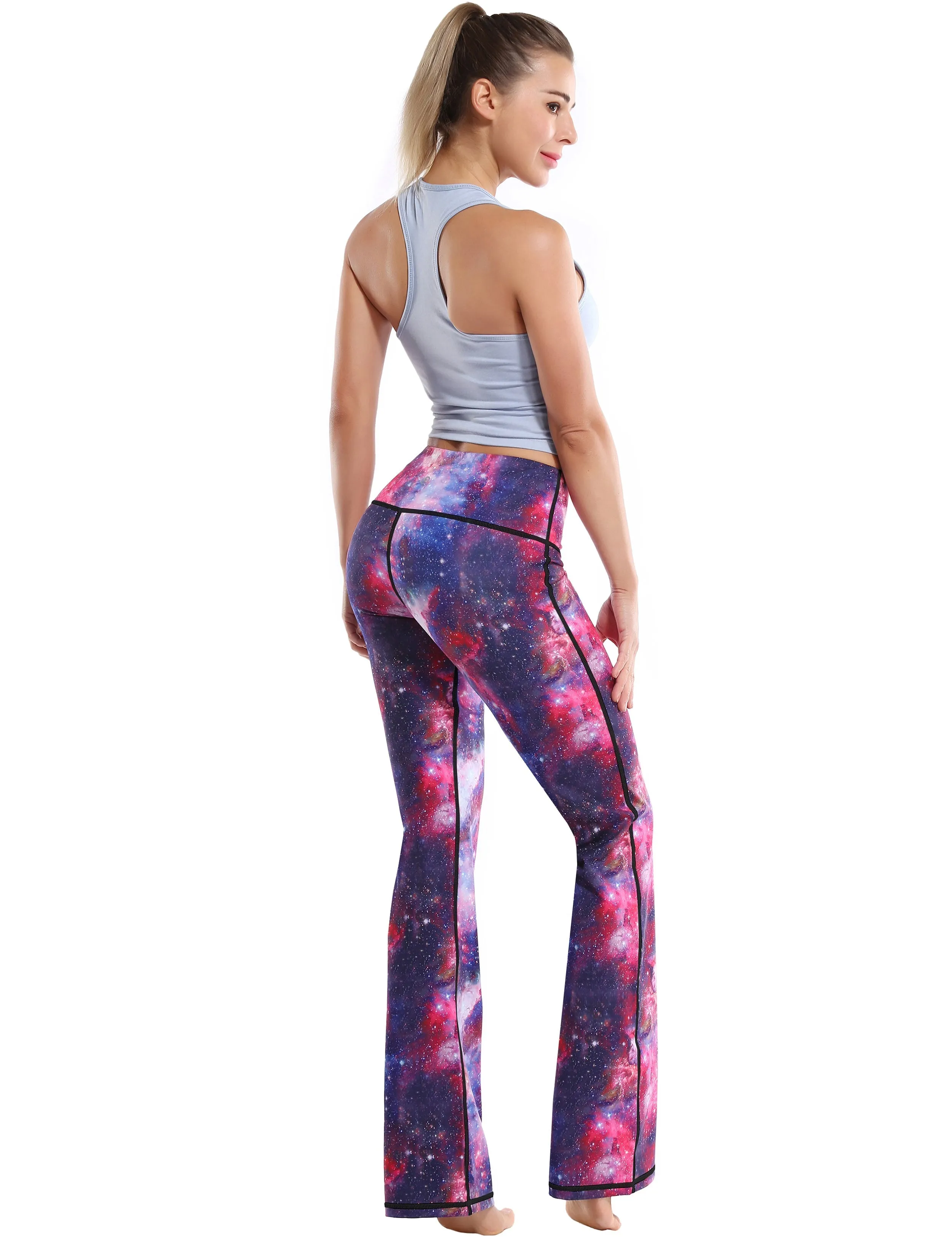 29" 31" 33" 35" 37" High Waist Printed Bootcut Leggings Galaxy_Plus Size