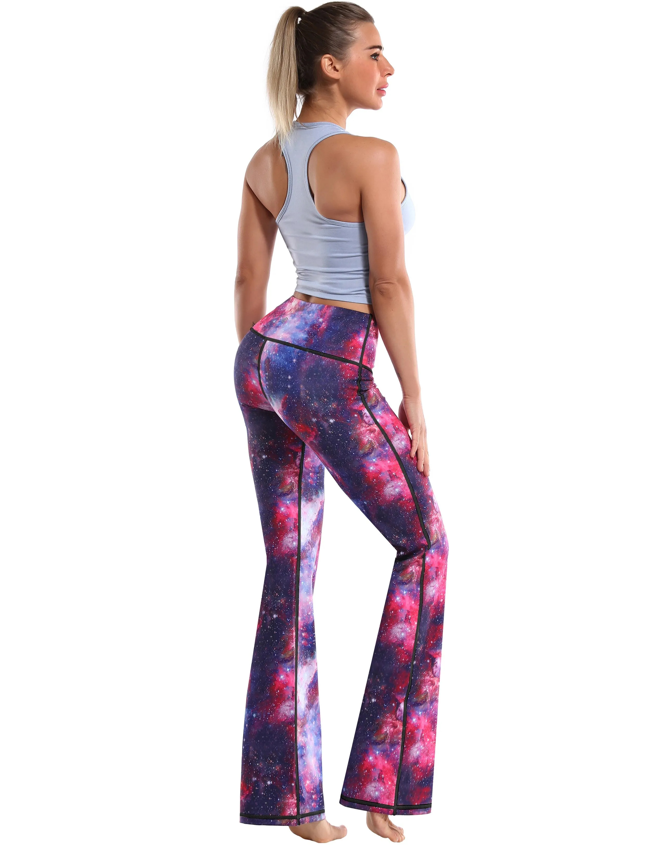 29" 31" 33" 35" 37" High Waist Printed Bootcut Leggings Galaxy_Plus Size