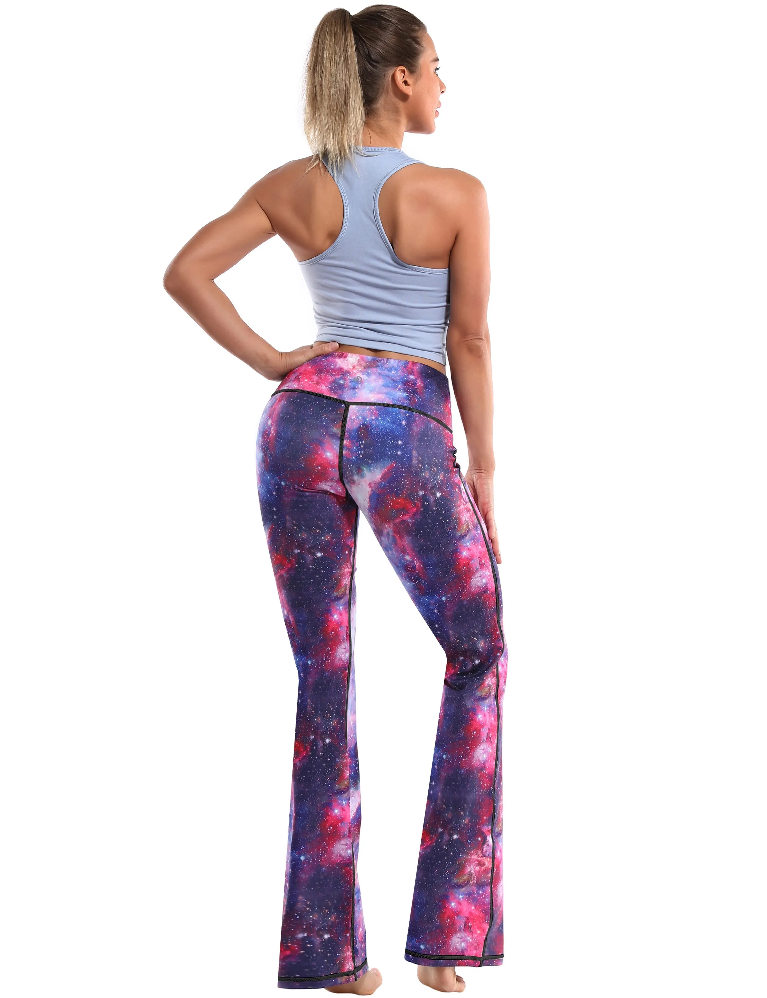 29" 31" 33" 35" 37" High Waist Printed Bootcut Leggings Galaxy_Plus Size