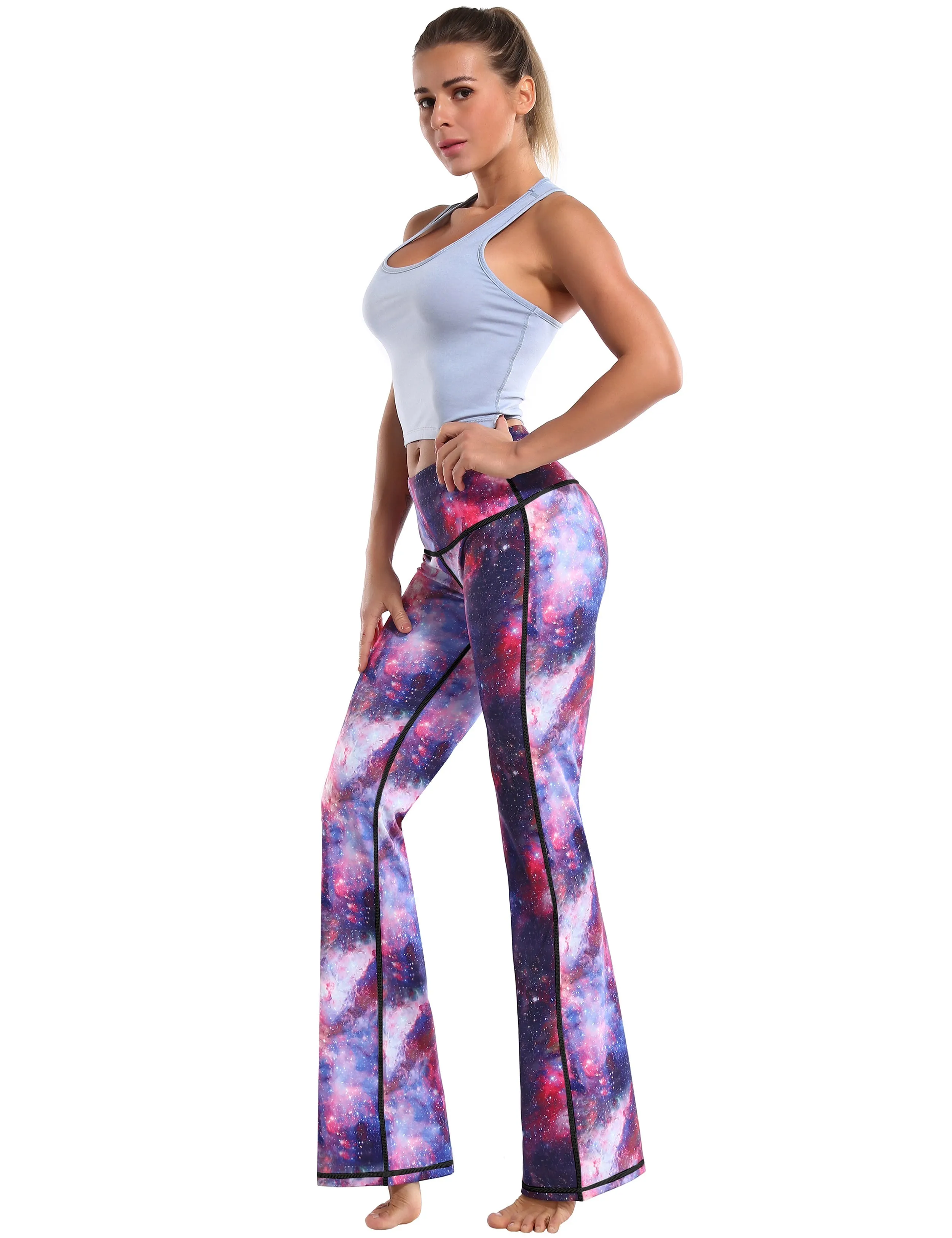 29" 31" 33" 35" 37" High Waist Printed Bootcut Leggings Galaxy_yogastudio