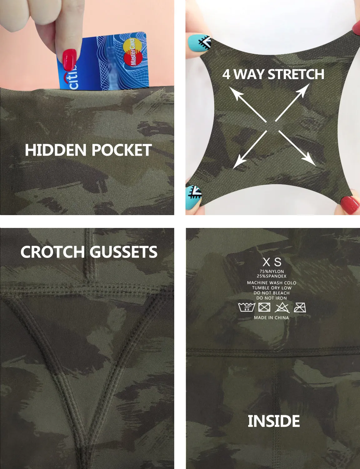29" 31" 33" 35" 37" High Waist Printed Bootcut Leggings green brushcamo_Jogging