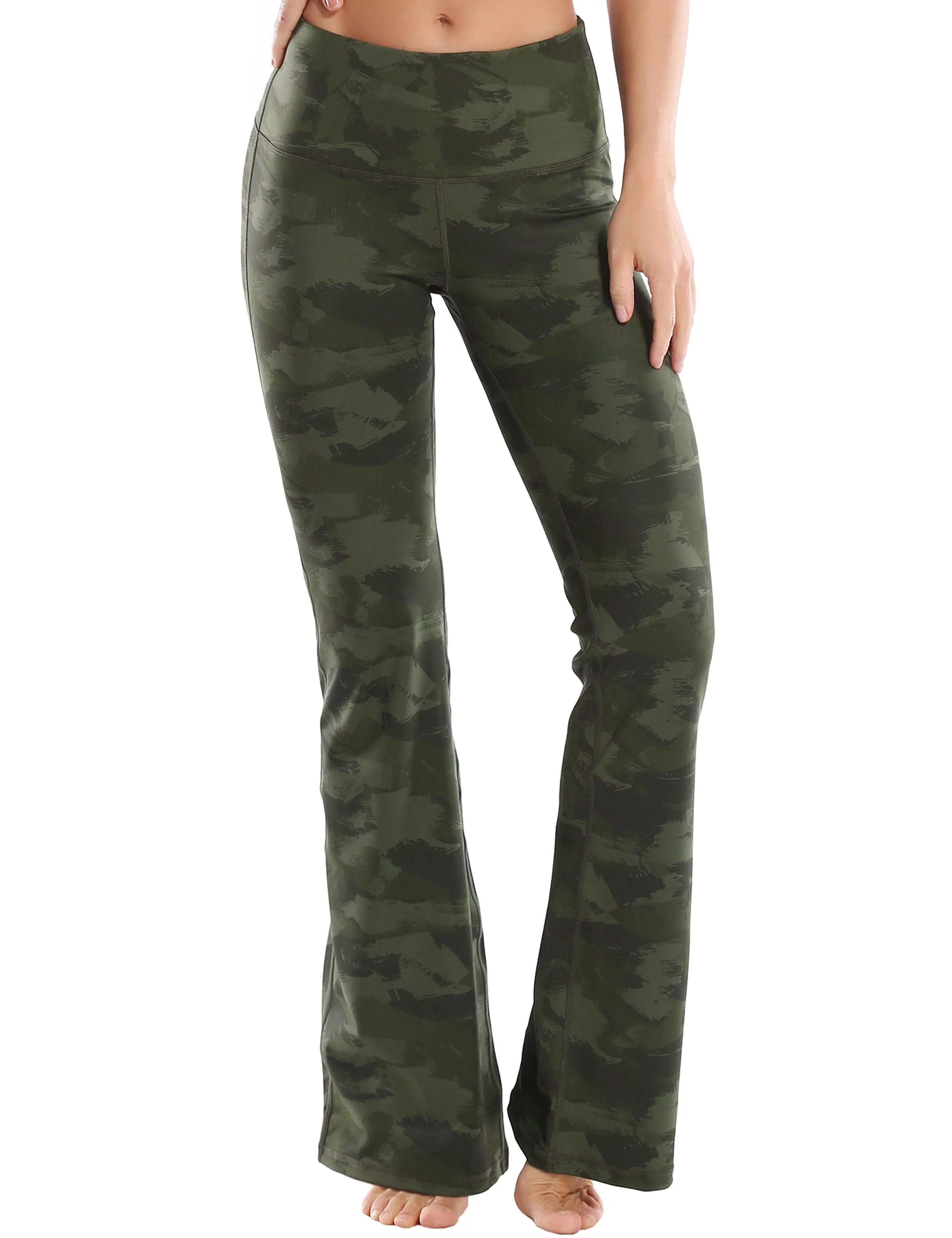 29" 31" 33" 35" 37" High Waist Printed Bootcut Leggings green brushcamo_Jogging