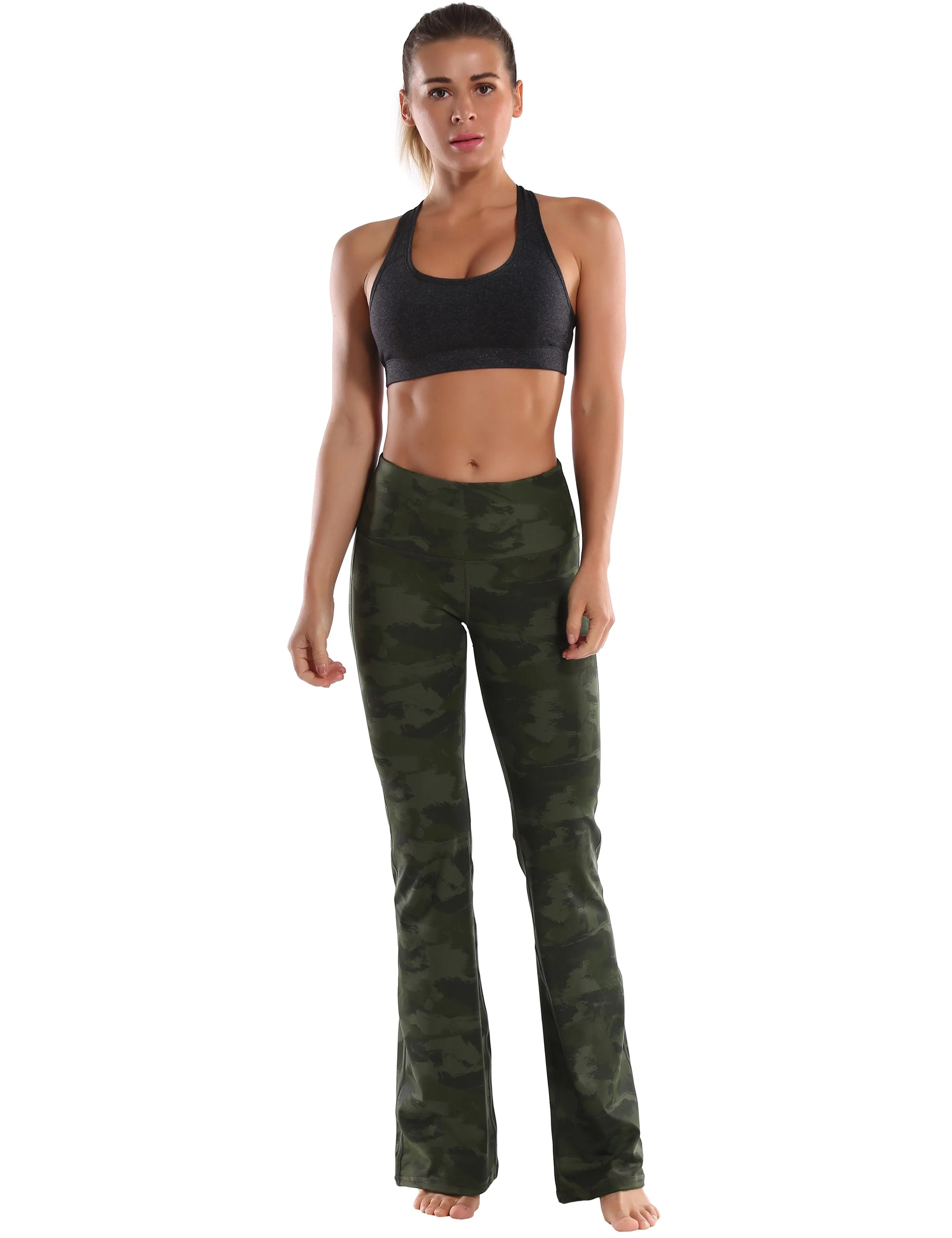 29" 31" 33" 35" 37" High Waist Printed Bootcut Leggings green brushcamo_Jogging