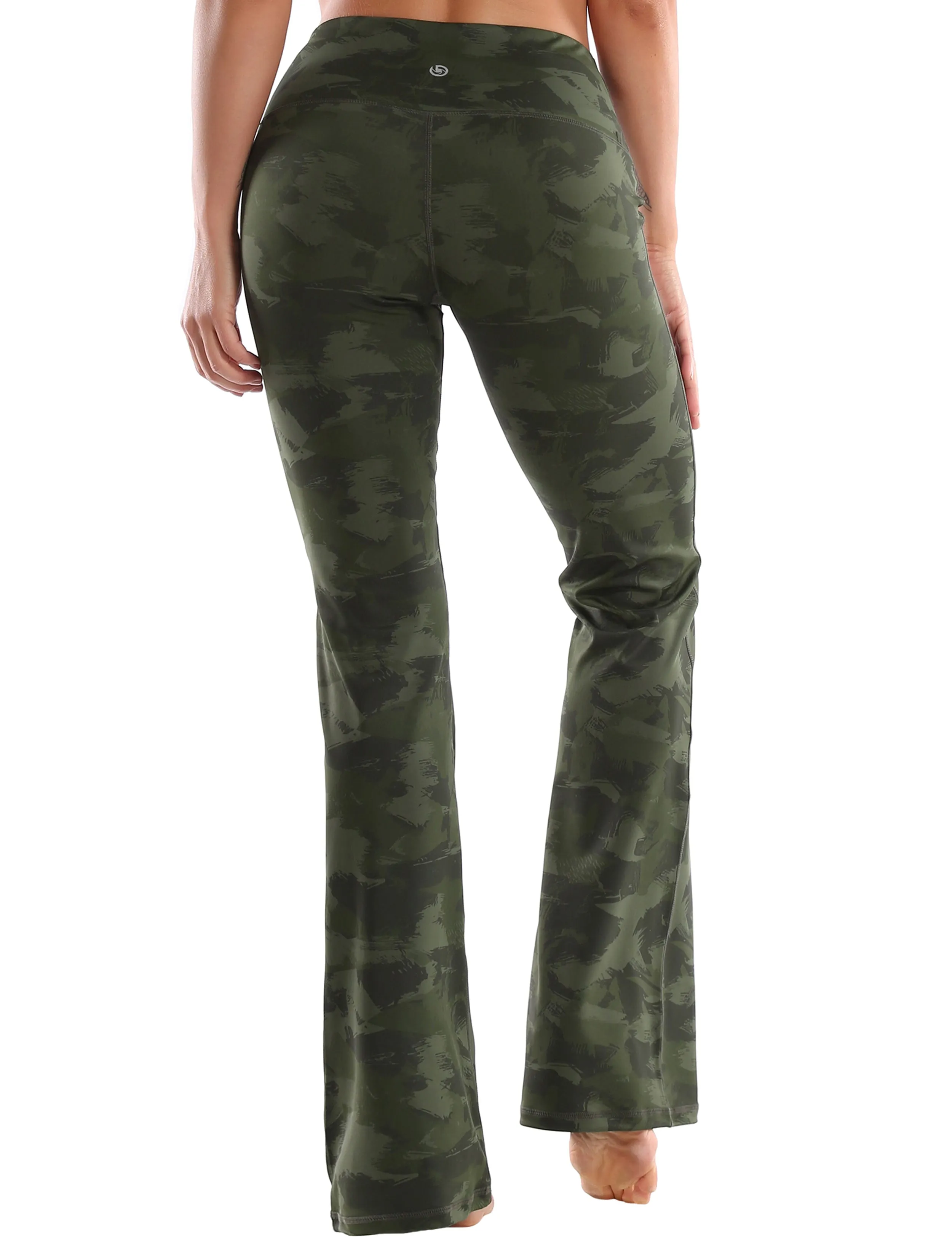 29" 31" 33" 35" 37" High Waist Printed Bootcut Leggings green brushcamo_Plus Size