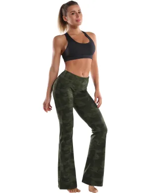 29" 31" 33" 35" 37" High Waist Printed Bootcut Leggings green brushcamo_Plus Size