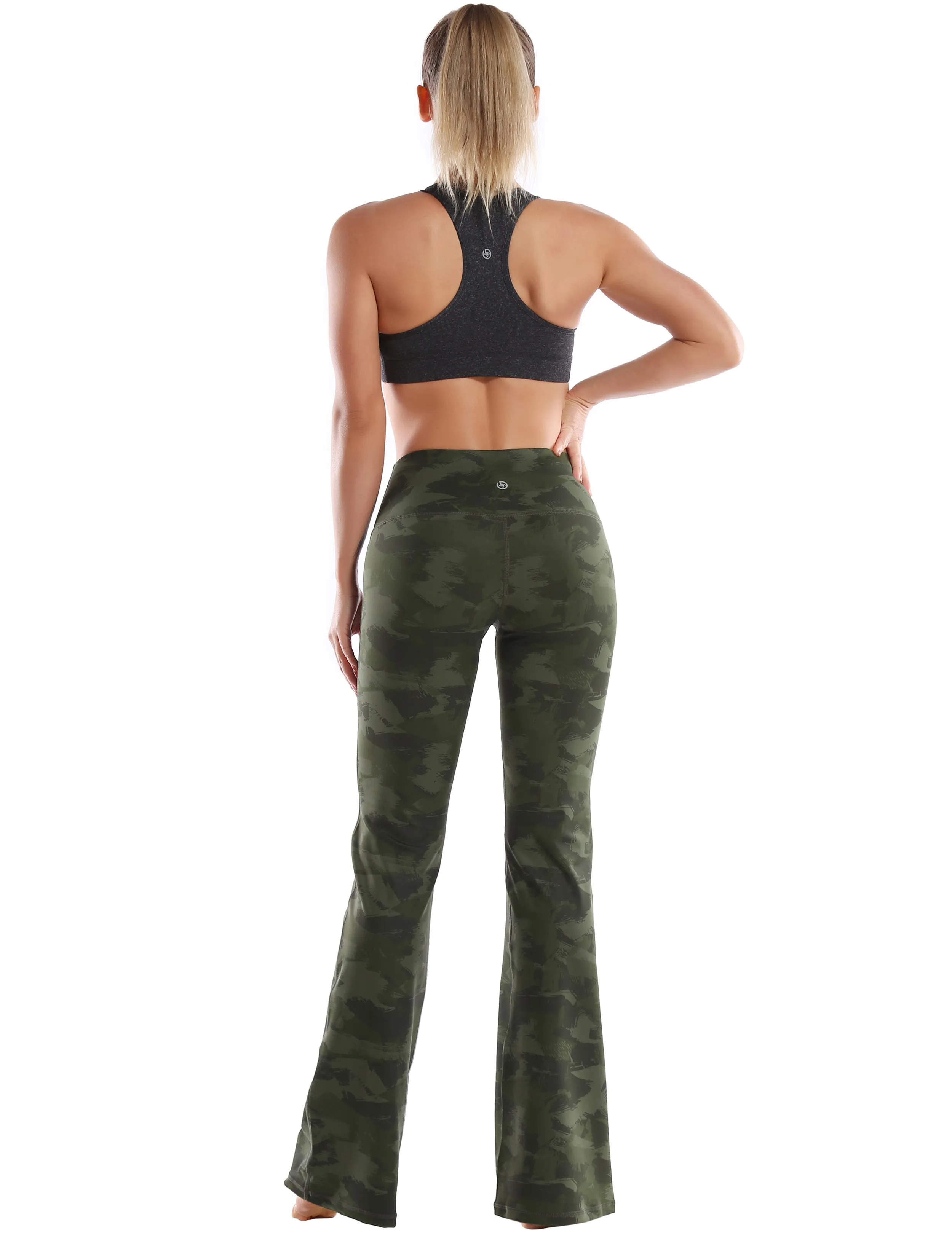 29" 31" 33" 35" 37" High Waist Printed Bootcut Leggings green brushcamo_Plus Size