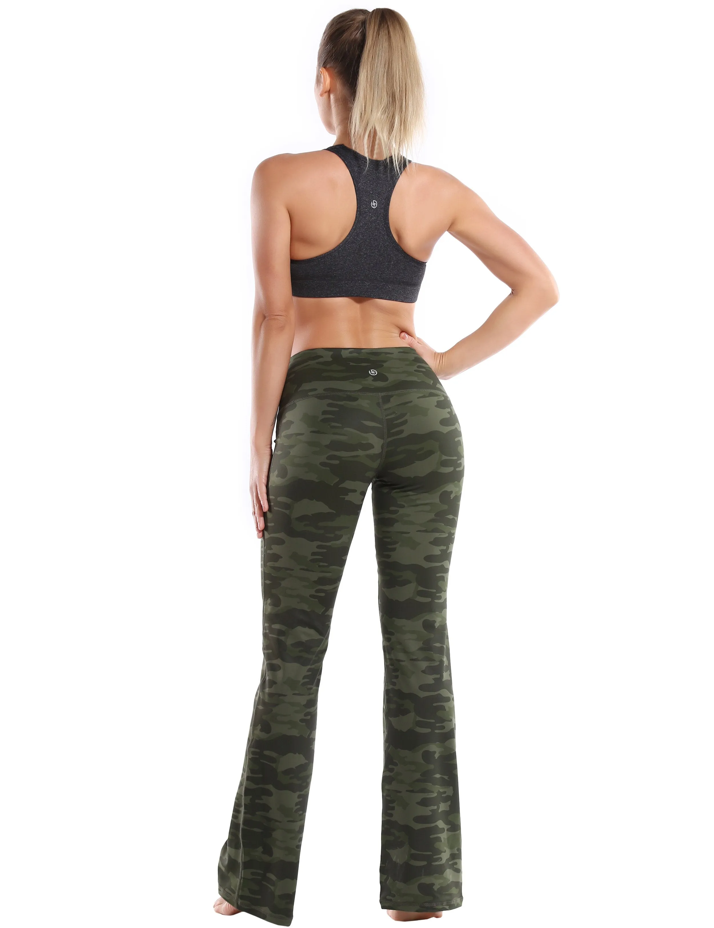 29" 31" 33" 35" 37" High Waist Printed Bootcut Leggings green camo ins_Plus Size