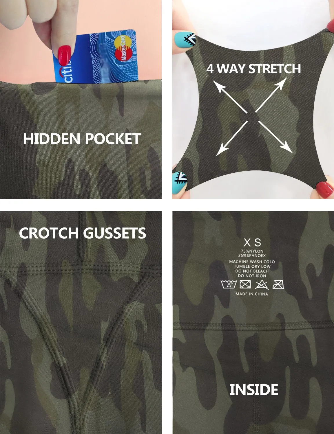 29" 31" 33" 35" 37" High Waist Printed Bootcut Leggings green camo ins_Plus Size
