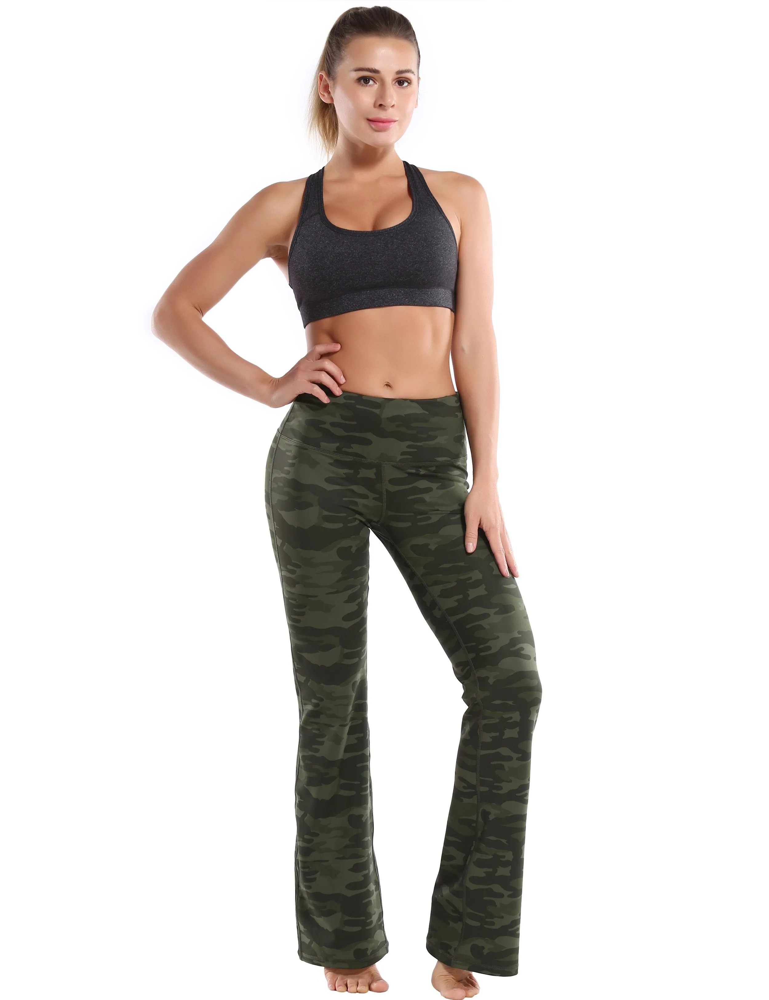 29" 31" 33" 35" 37" High Waist Printed Bootcut Leggings green camo ins_Plus Size