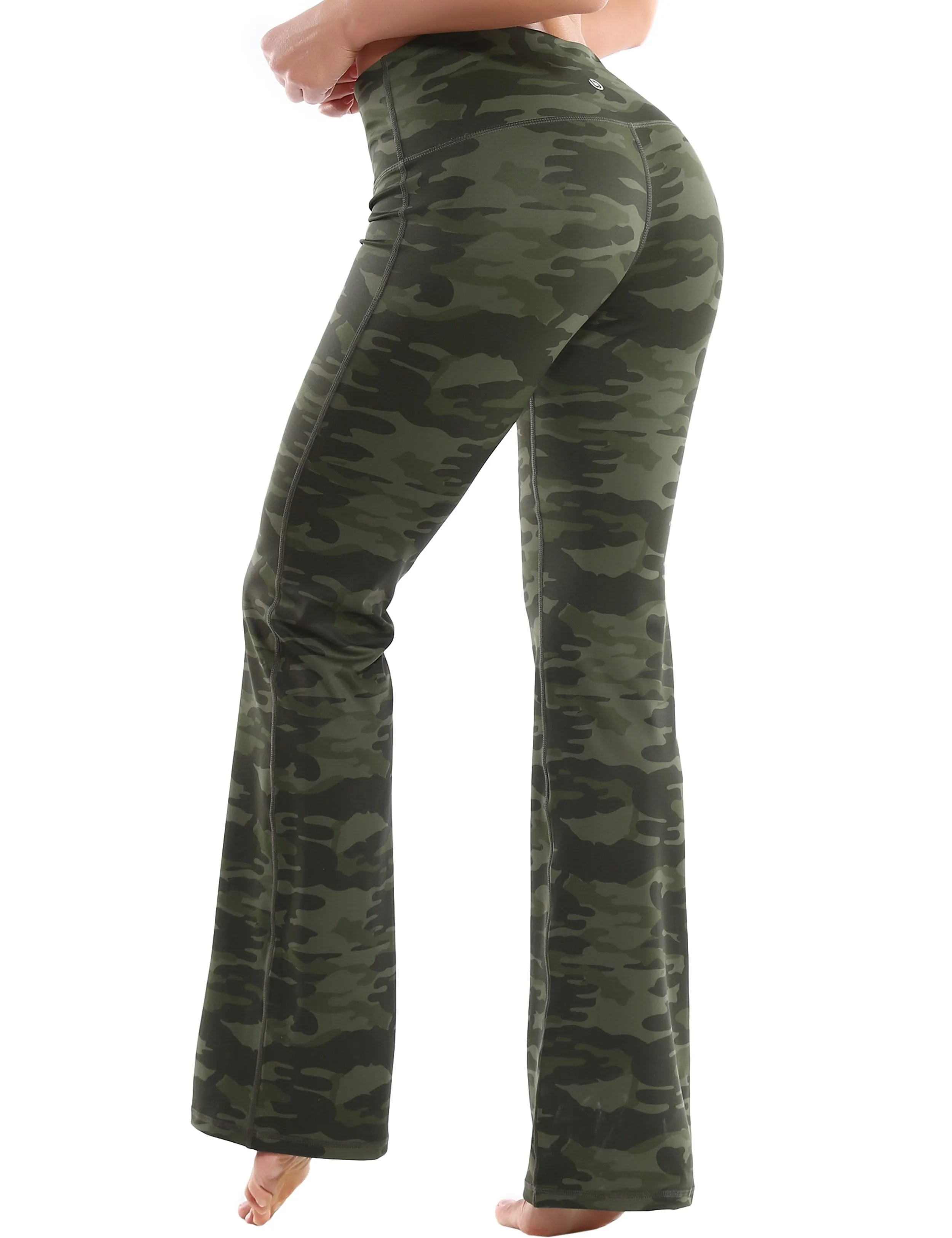 29" 31" 33" 35" 37" High Waist Printed Bootcut Leggings green camo ins_Plus Size