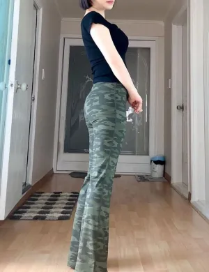 29" 31" 33" 35" 37" High Waist Printed Bootcut Leggings green camo ins_yogastudio