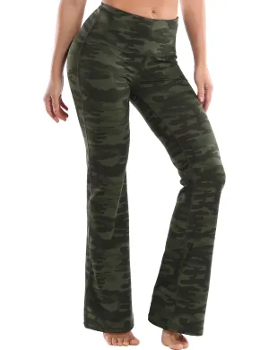 29" 31" 33" 35" 37" High Waist Printed Bootcut Leggings green camo_Jogging