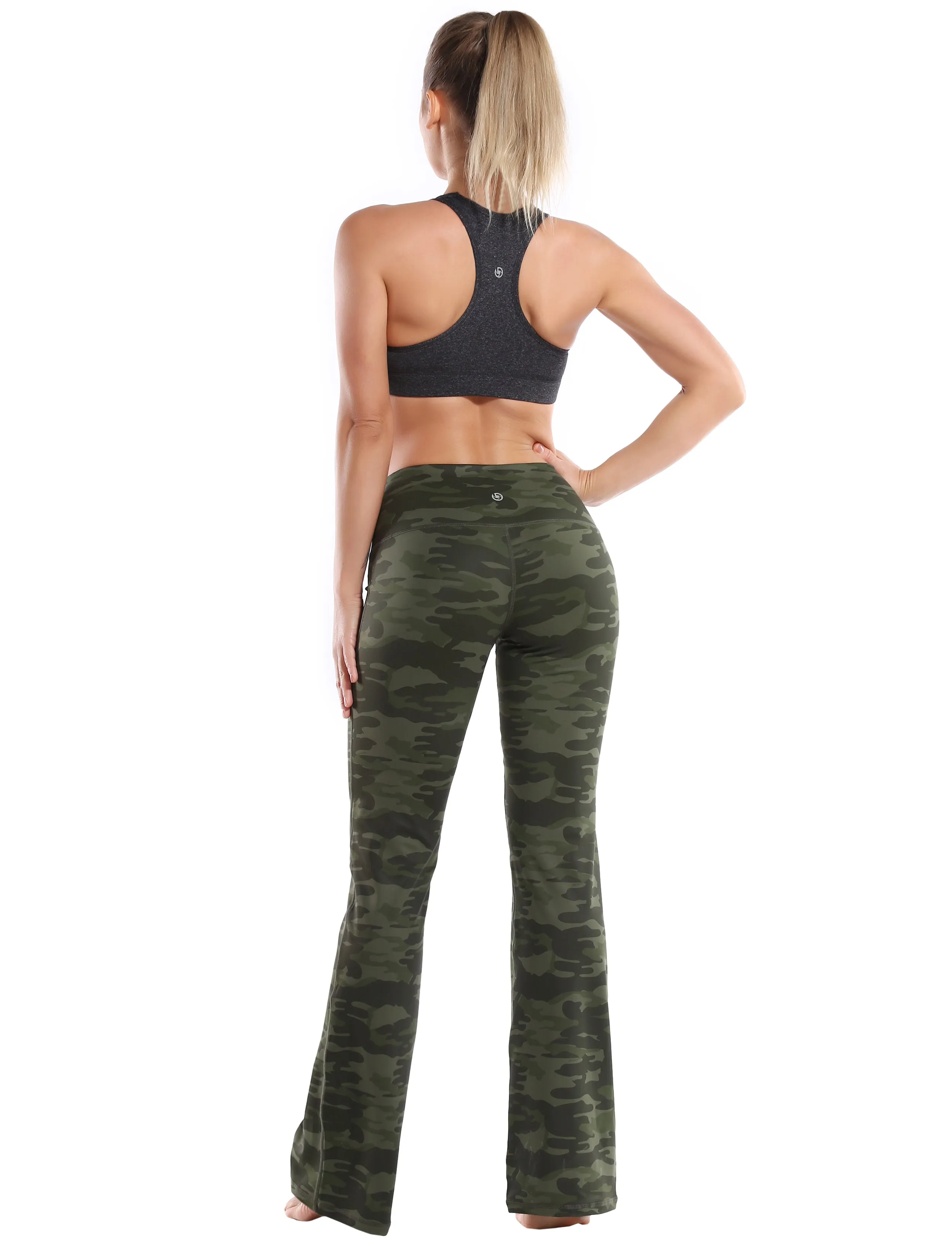 29" 31" 33" 35" 37" High Waist Printed Bootcut Leggings green camo_yogastudio
