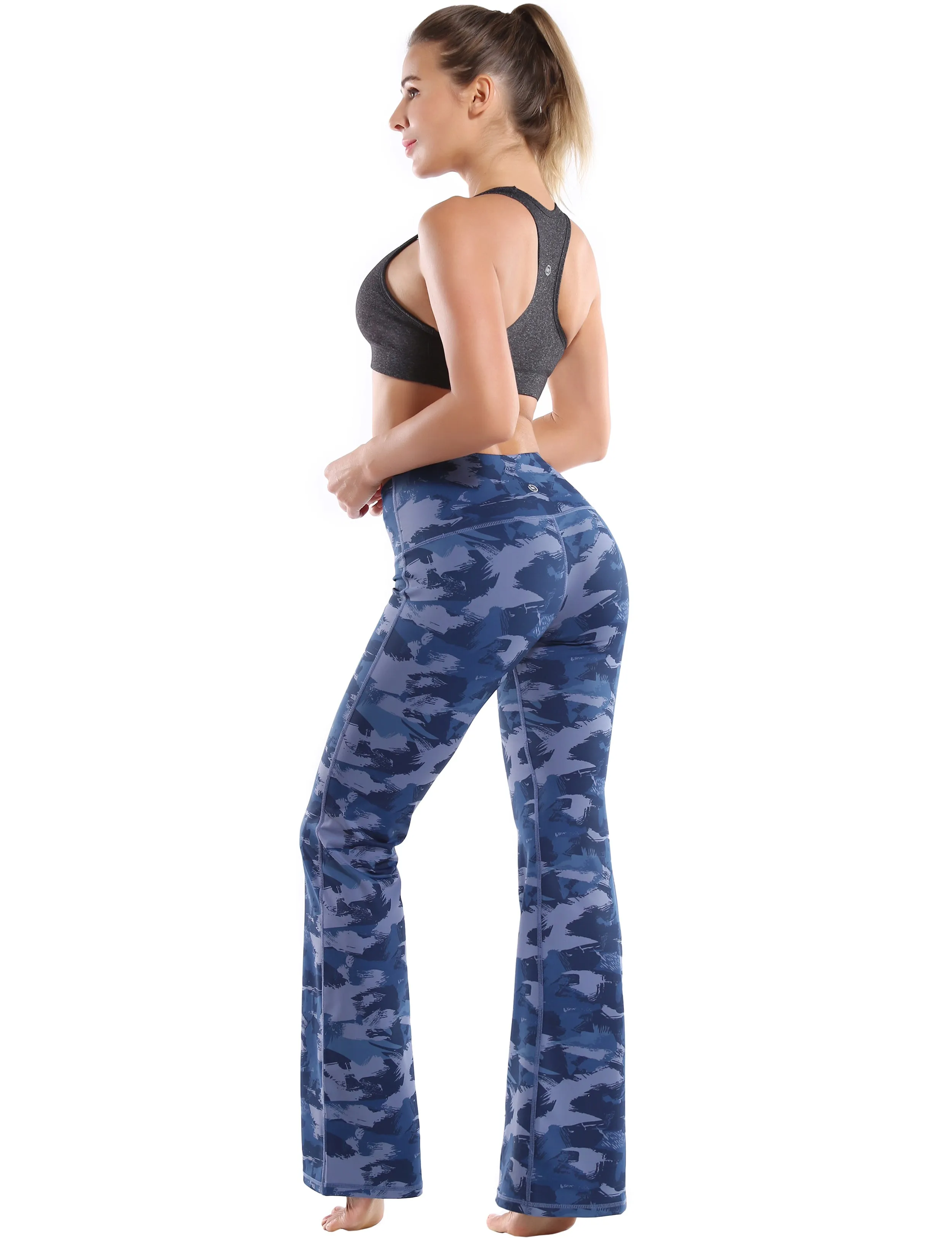 29" 31" 33" 35" 37" High Waist Printed Bootcut Leggings navy brushcamo_Jogging