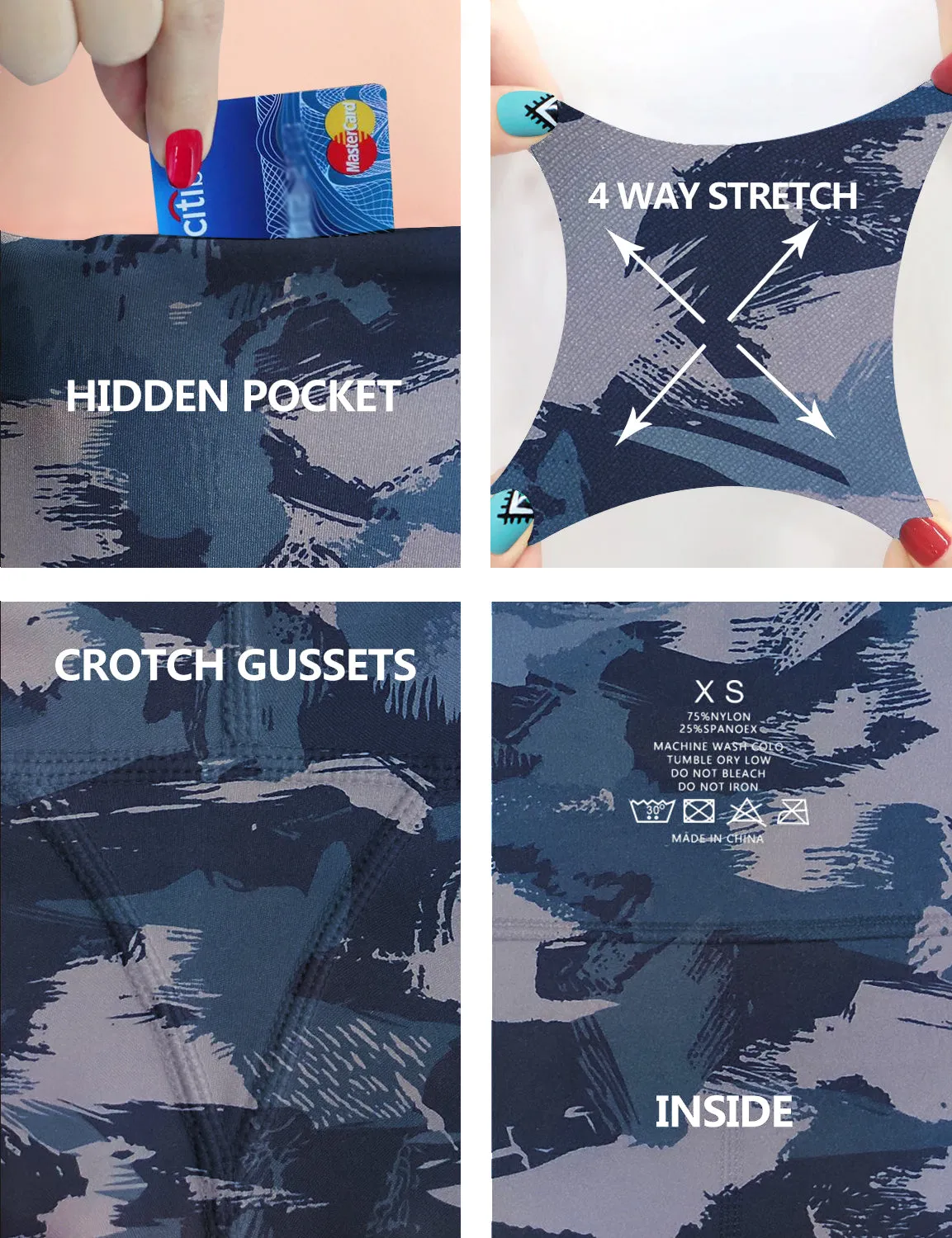 29" 31" 33" 35" 37" High Waist Printed Bootcut Leggings navy brushcamo_Jogging