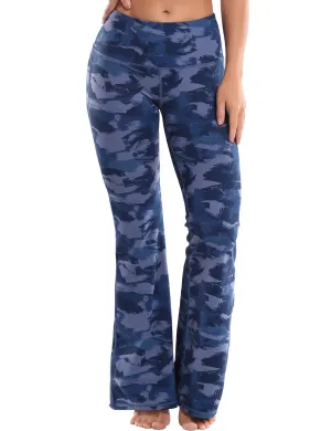 29" 31" 33" 35" 37" High Waist Printed Bootcut Leggings navy brushcamo_Plus Size