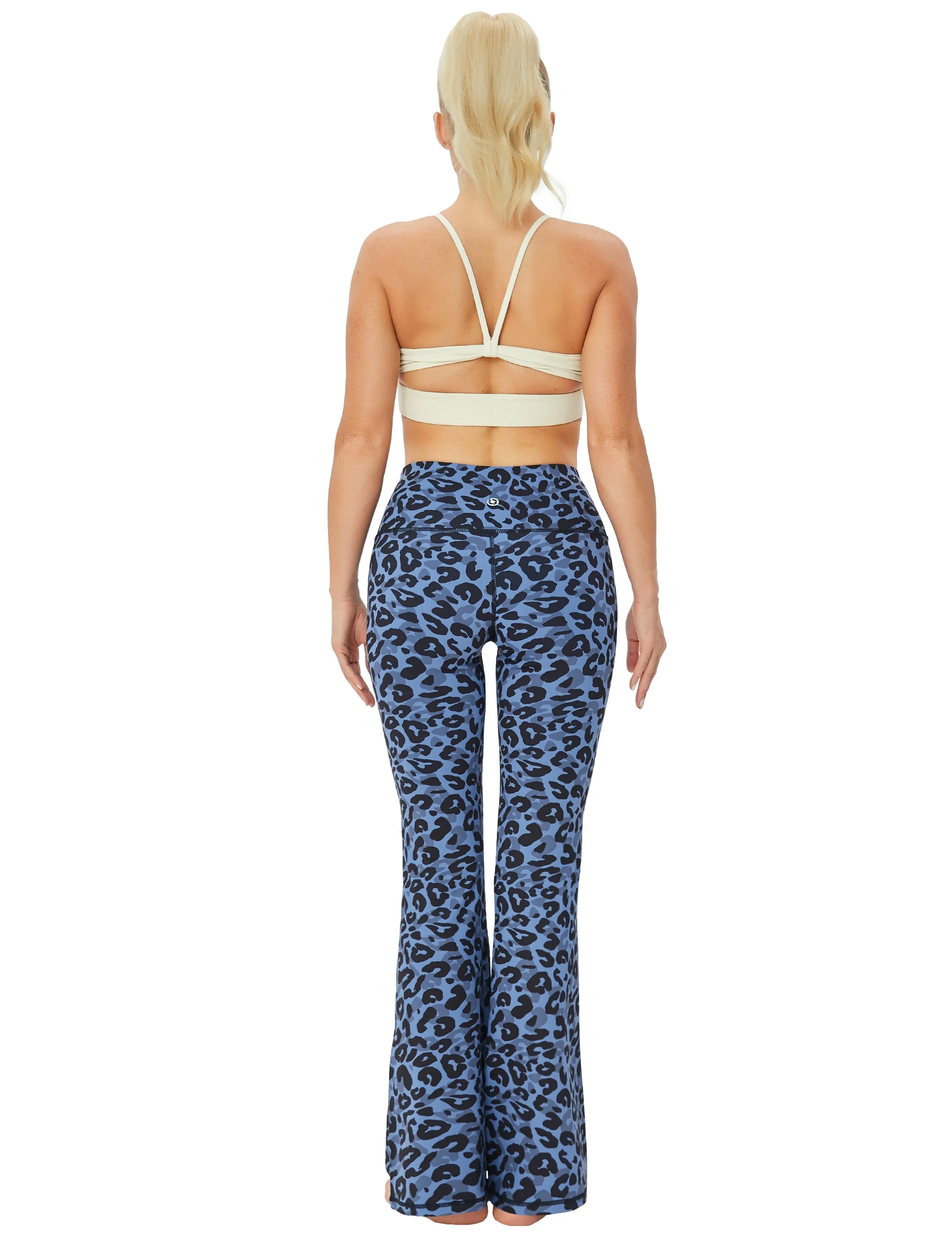 29" 31" 33" 35" 37" High Waist Printed Bootcut Leggings navy_leopard_yogastudio