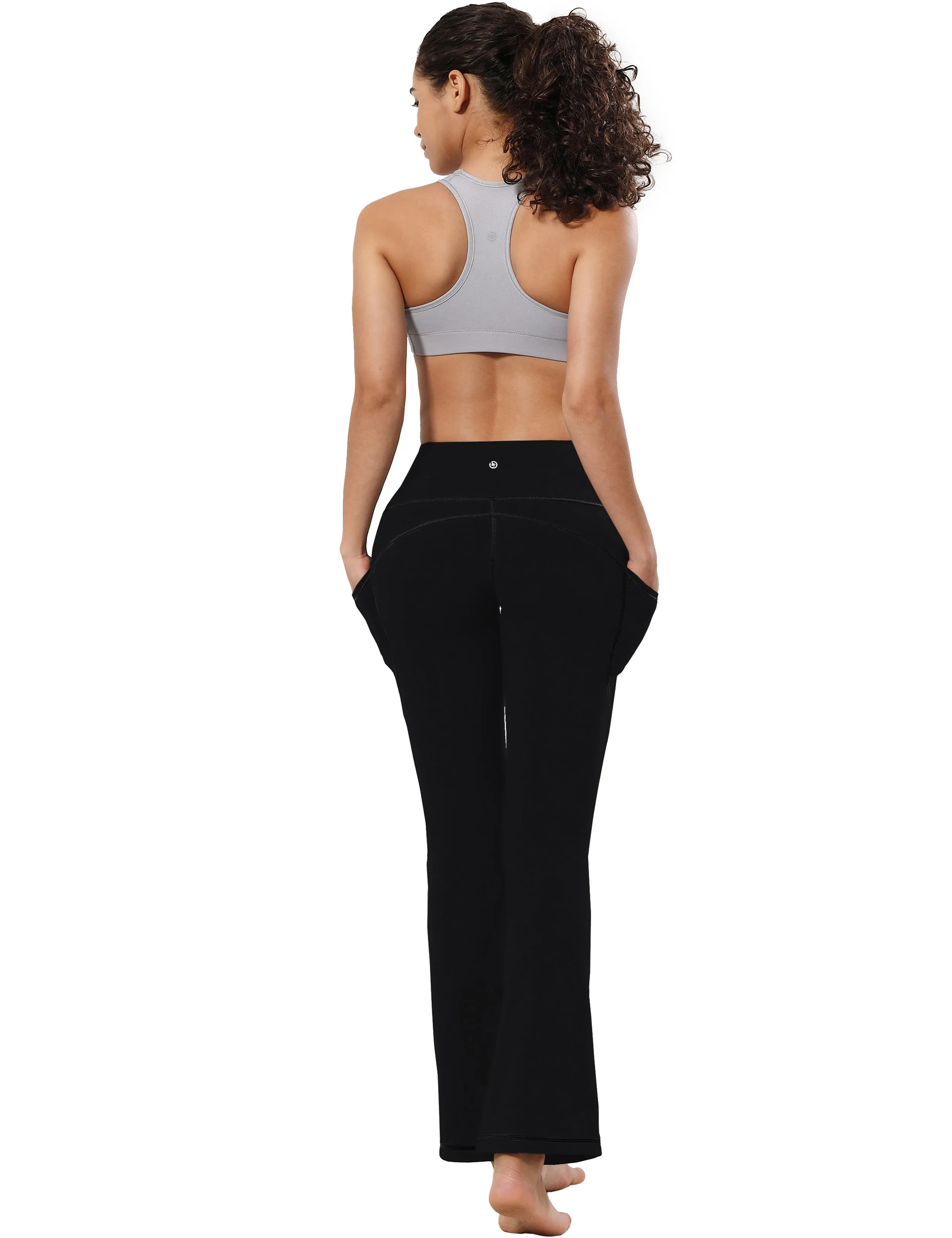 29" 31" 33" 35" 37"  Side Pockets Bootcut Leggings black_Gym