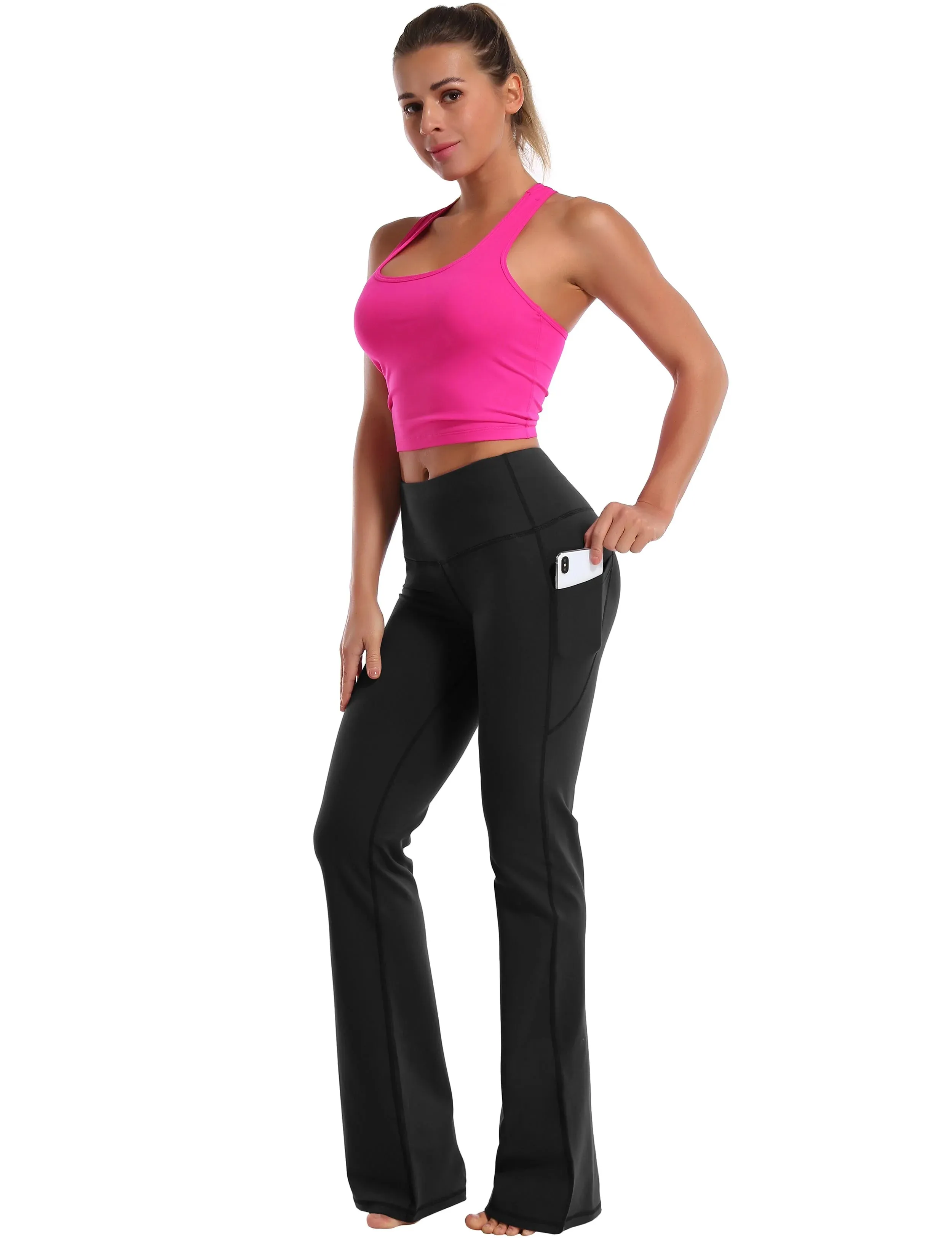 29" 31" 33" 35" 37"  Side Pockets Bootcut Leggings black_yogastudio