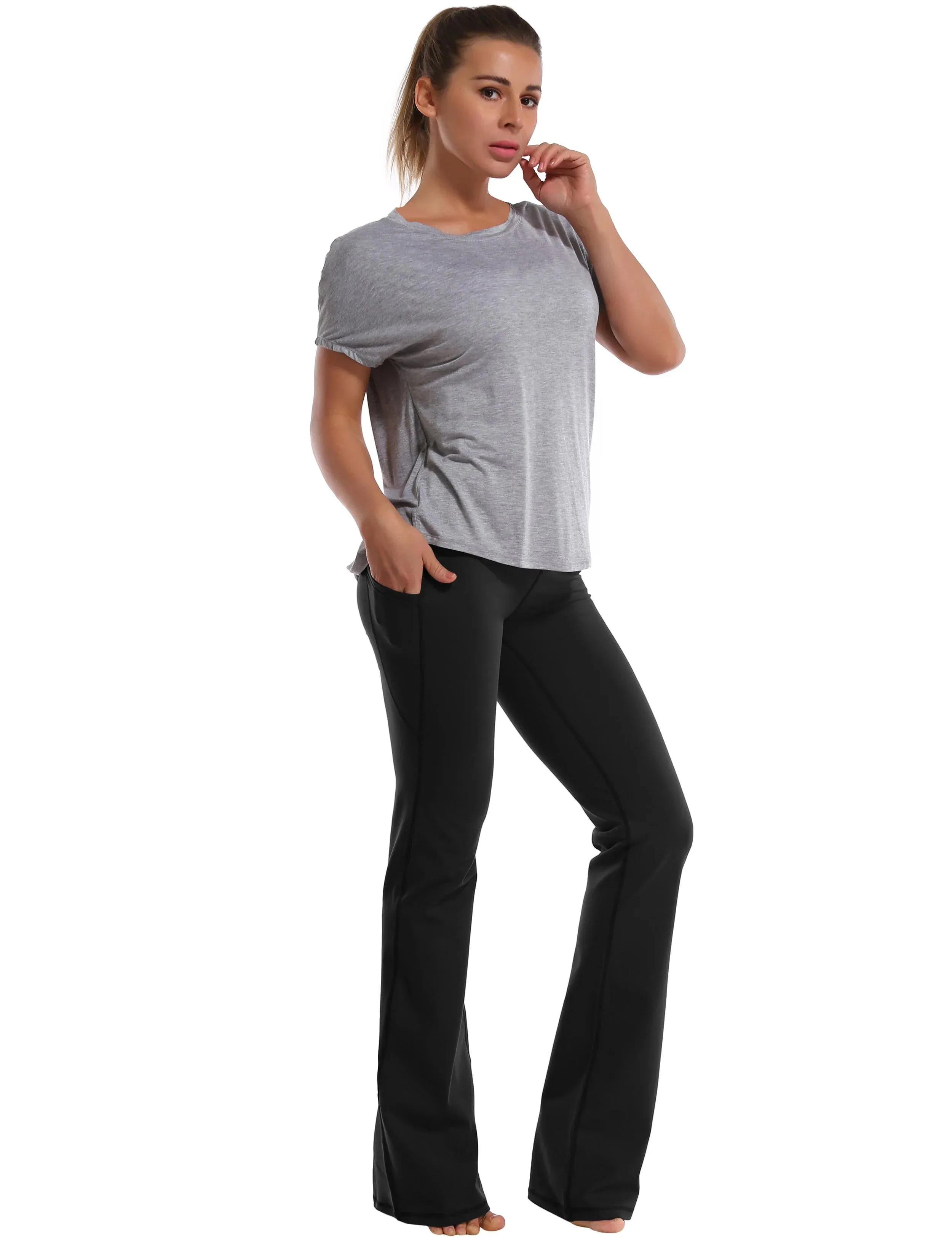 29" 31" 33" 35" 37"  Side Pockets Bootcut Leggings black_yogastudio