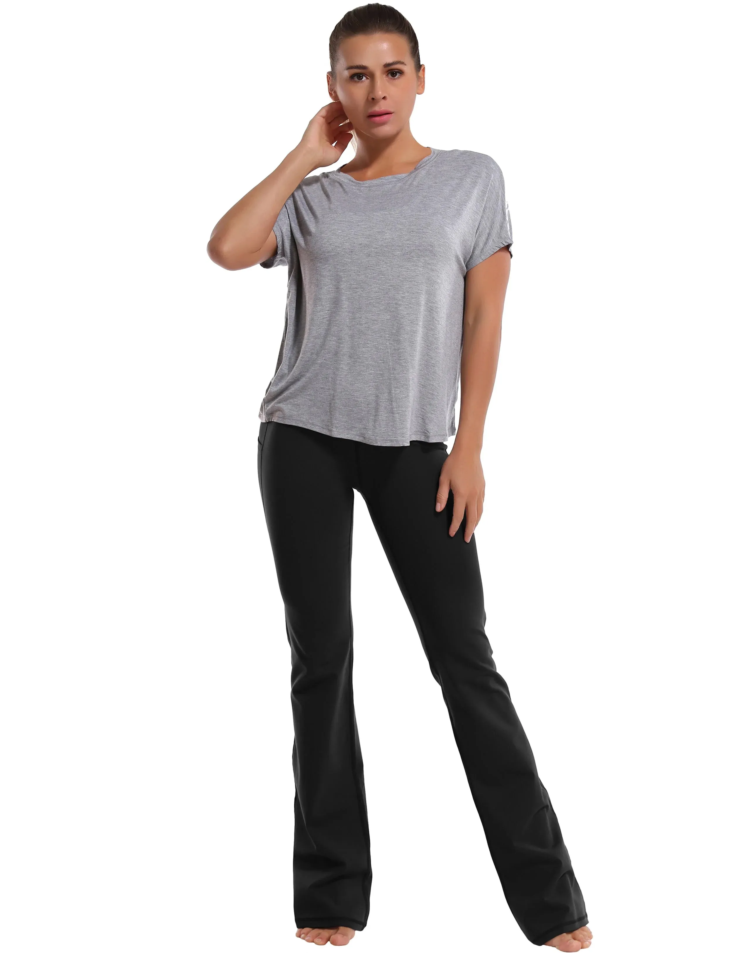 29" 31" 33" 35" 37"  Side Pockets Bootcut Leggings black_yogastudio