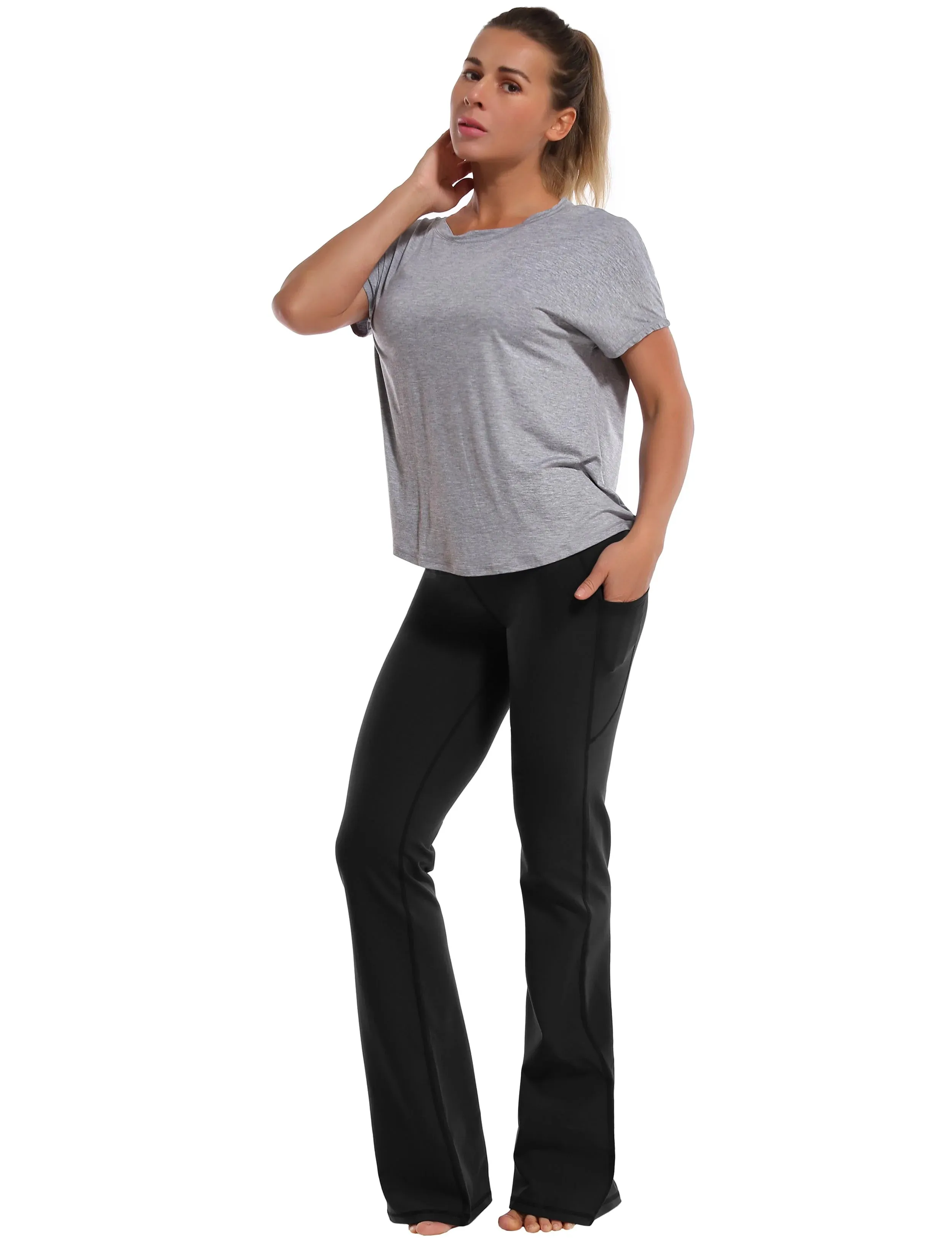29" 31" 33" 35" 37"  Side Pockets Bootcut Leggings black_yogastudio